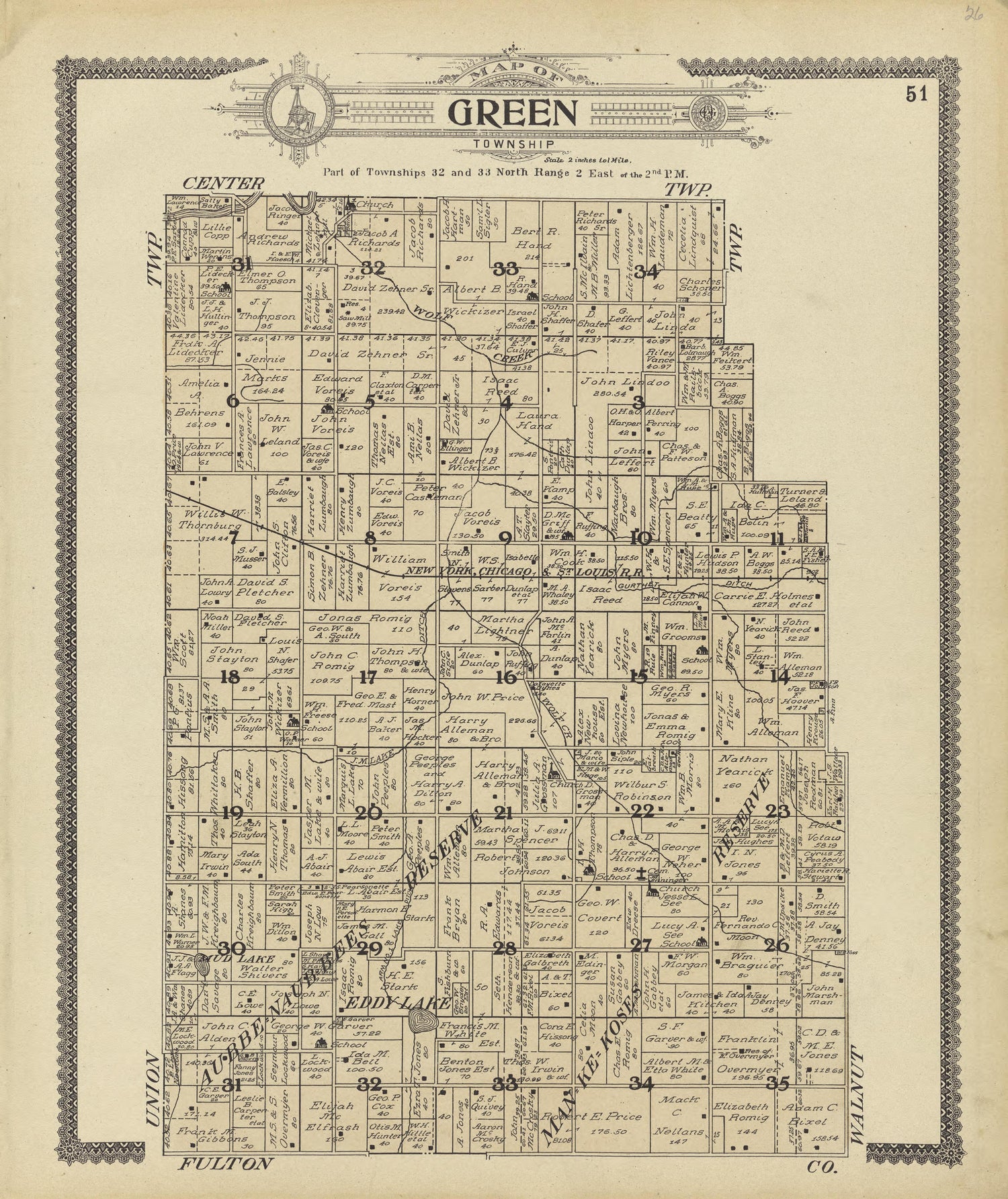Map of Green Township from Standard Atlas of Marshall County, Indiana : Including a Plat Book of the Villages, Cities and Townships of the County, Map of the State, United States and World, Patrons Directory, Reference Business … 1908 by Relic Map Company