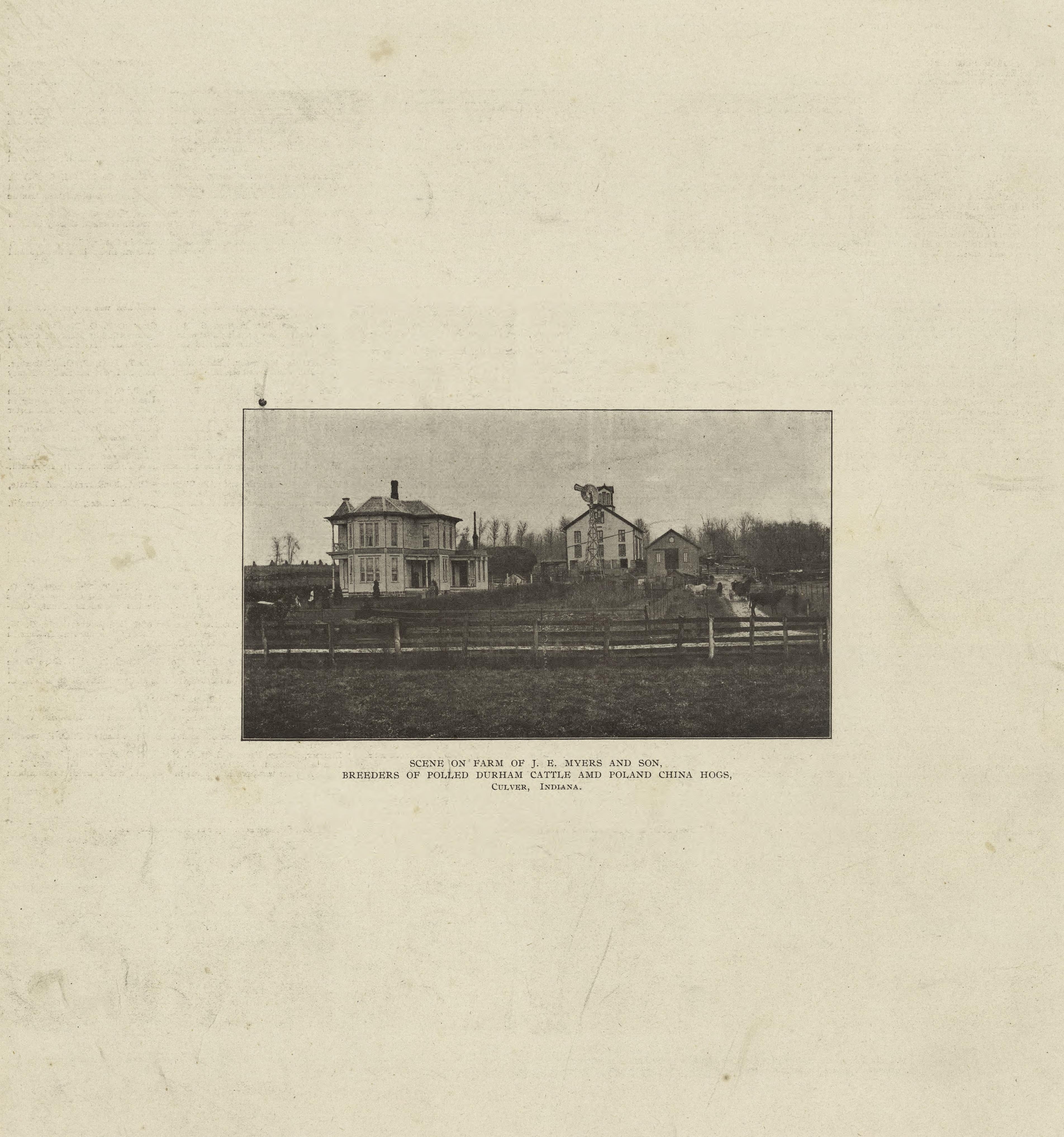 Scene On Farm of J.E. Myers and Son, Culver, Indiana from Standard Atlas of Marshall County, Indiana : Including a Plat Book of the Villages, Cities and Townships of the County, Map of the State, United States and World, Patrons Directory, Reference ... by Relic Map Company