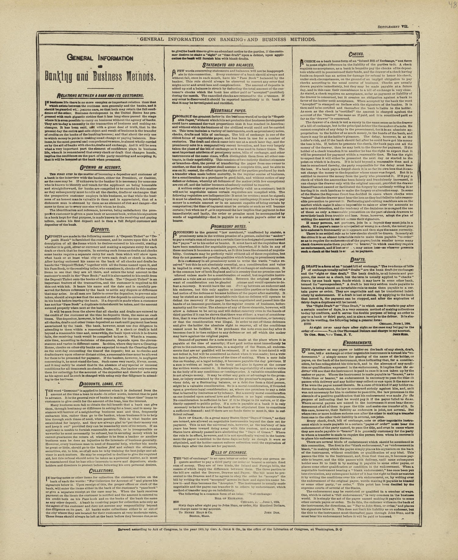 General Information On Banking and Business Methods from Standard Atlas of Marshall County, Indiana : Including a Plat Book of the Villages, Cities and Townships of the County, Map of the State, United States and World, Patrons Directory, Reference Bu... by Relic Map Company