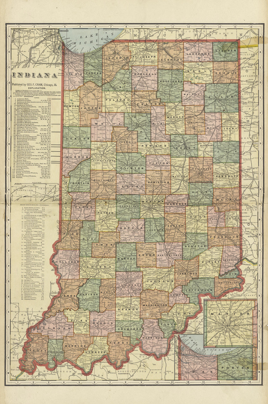 Map of Indiana from Standard Atlas of Marshall County, Indiana : Including a Plat Book of the Villages, Cities and Townships of the County, Map of the State, United States and World, Patrons Directory, Reference Business … 1908 by Relic Map Company