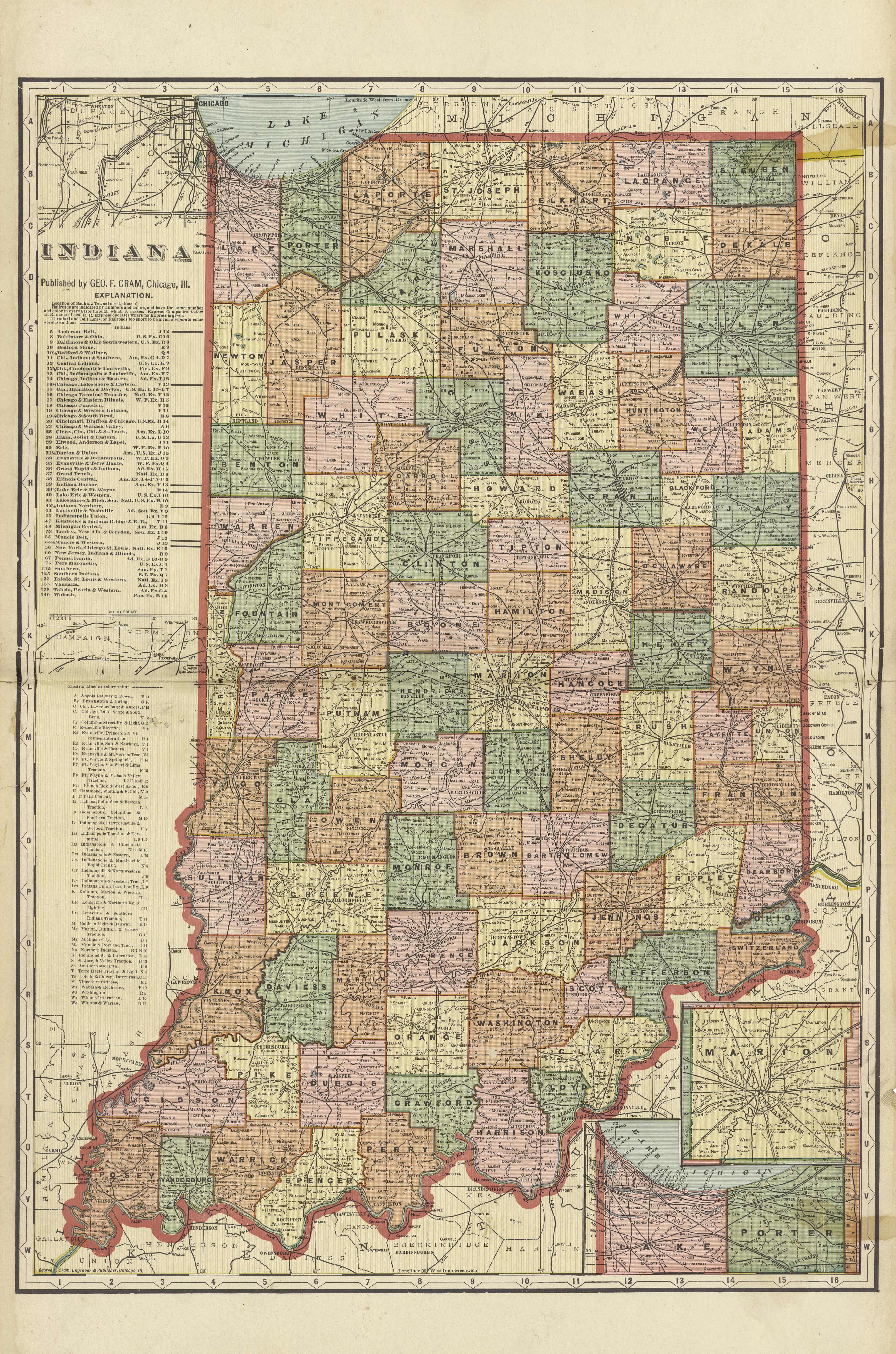 Map of Indiana from Standard Atlas of Marshall County, Indiana : Including a Plat Book of the Villages, Cities and Townships of the County, Map of the State, United States and World, Patrons Directory, Reference Business … 1908 by Relic Map Company