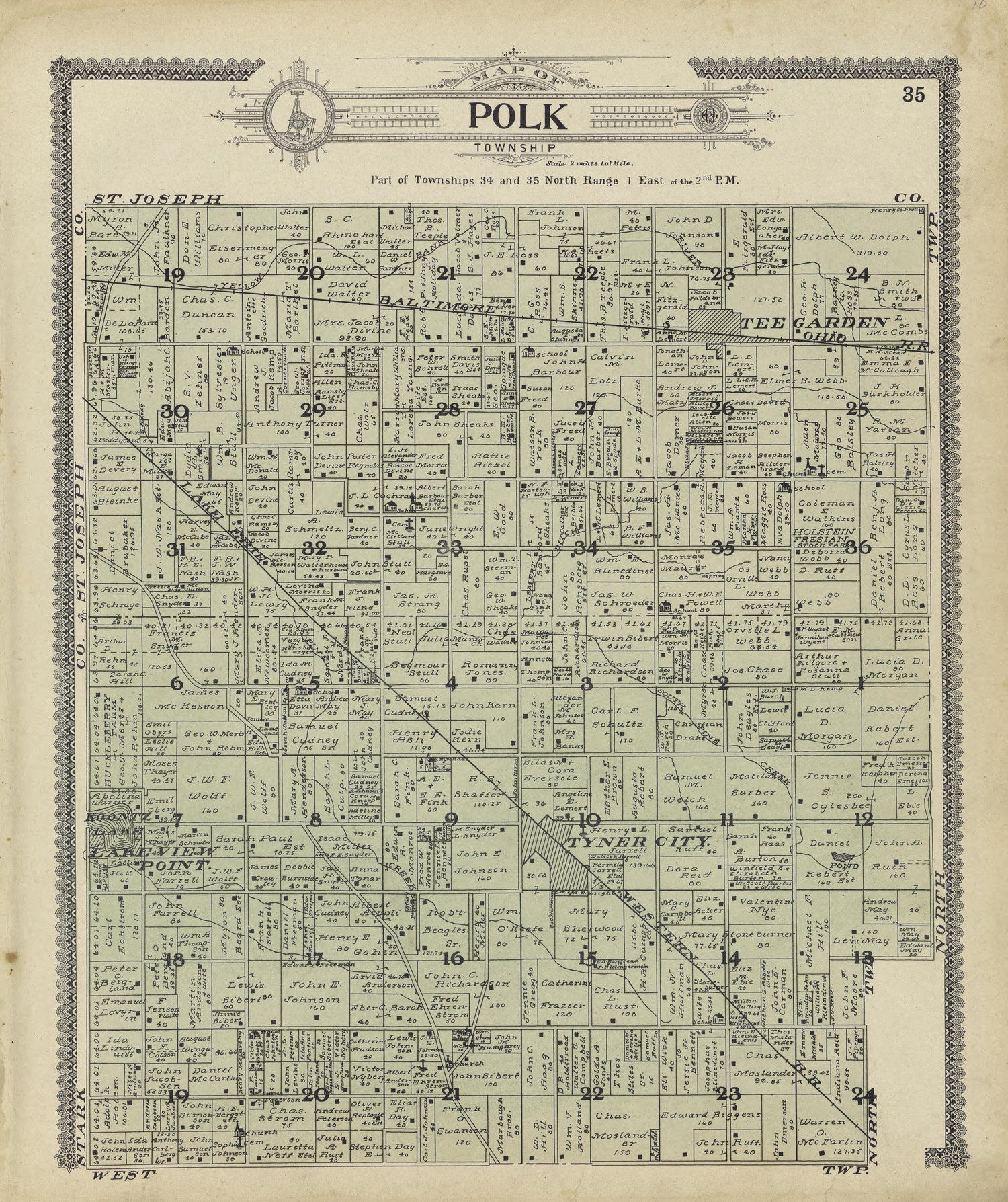 Map of Polk Township from Standard Atlas of Marshall County, Indiana : Including a Plat Book of the Villages, Cities and Townships of the County, Map of the State, United States and World, Patrons Directory, Reference Business … 1908 by Relic Map Company