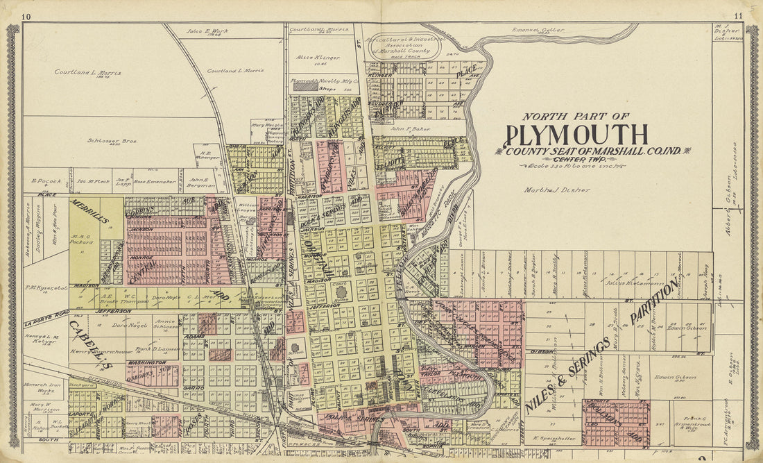 Map of North Part of Plymouth from Standard Atlas of Marshall County, Indiana : Including a Plat Book of the Villages, Cities and Townships of the County, Map of the State, United States and World, Patrons Directory, Reference Business … 1908 by Relic Map Company