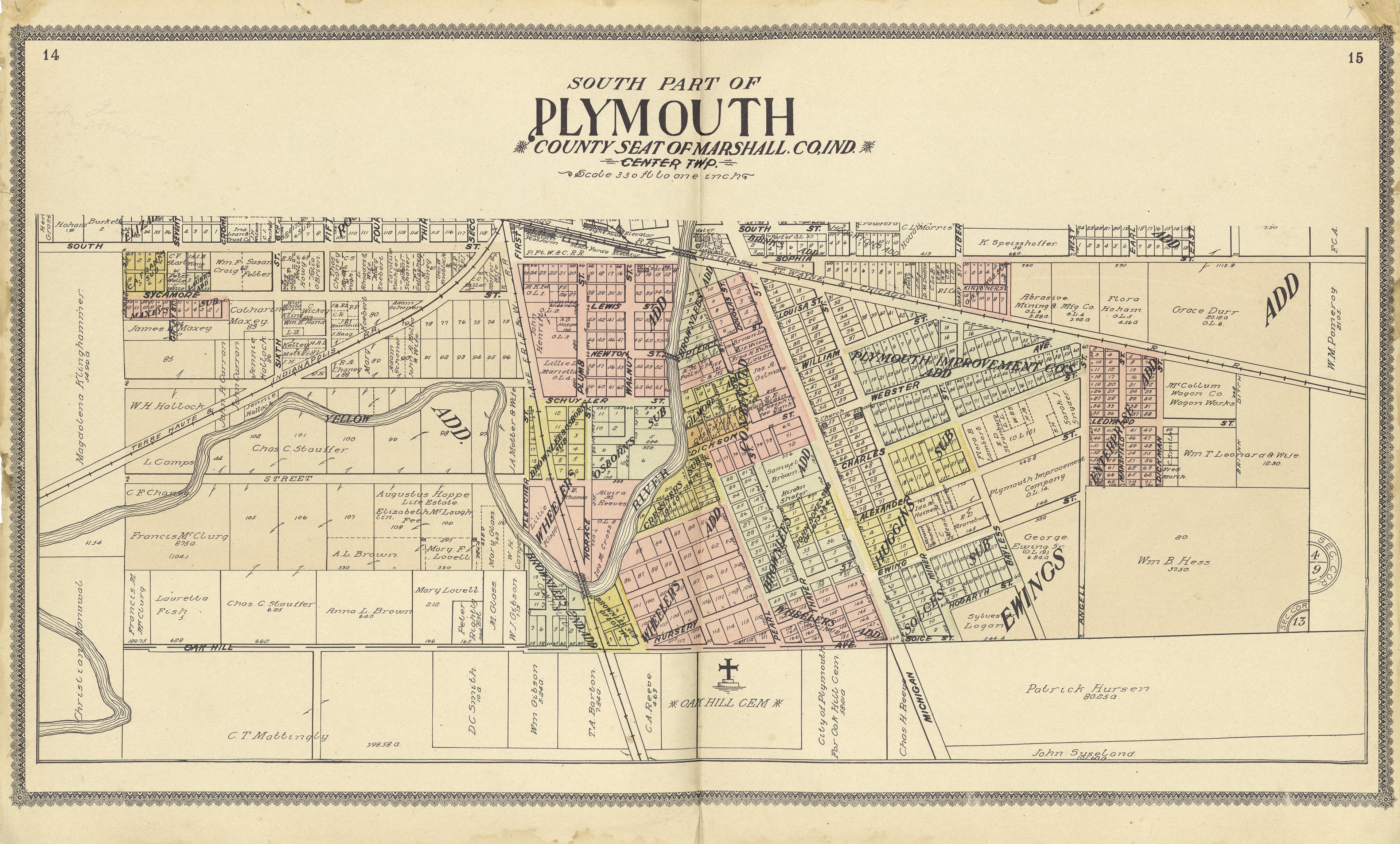 Map of South Part of Plymouth from Standard Atlas of Marshall County, Indiana : Including a Plat Book of the Villages, Cities and Townships of the County, Map of the State, United States and World, Patrons Directory, Reference Business … 1908 by Relic Map Company