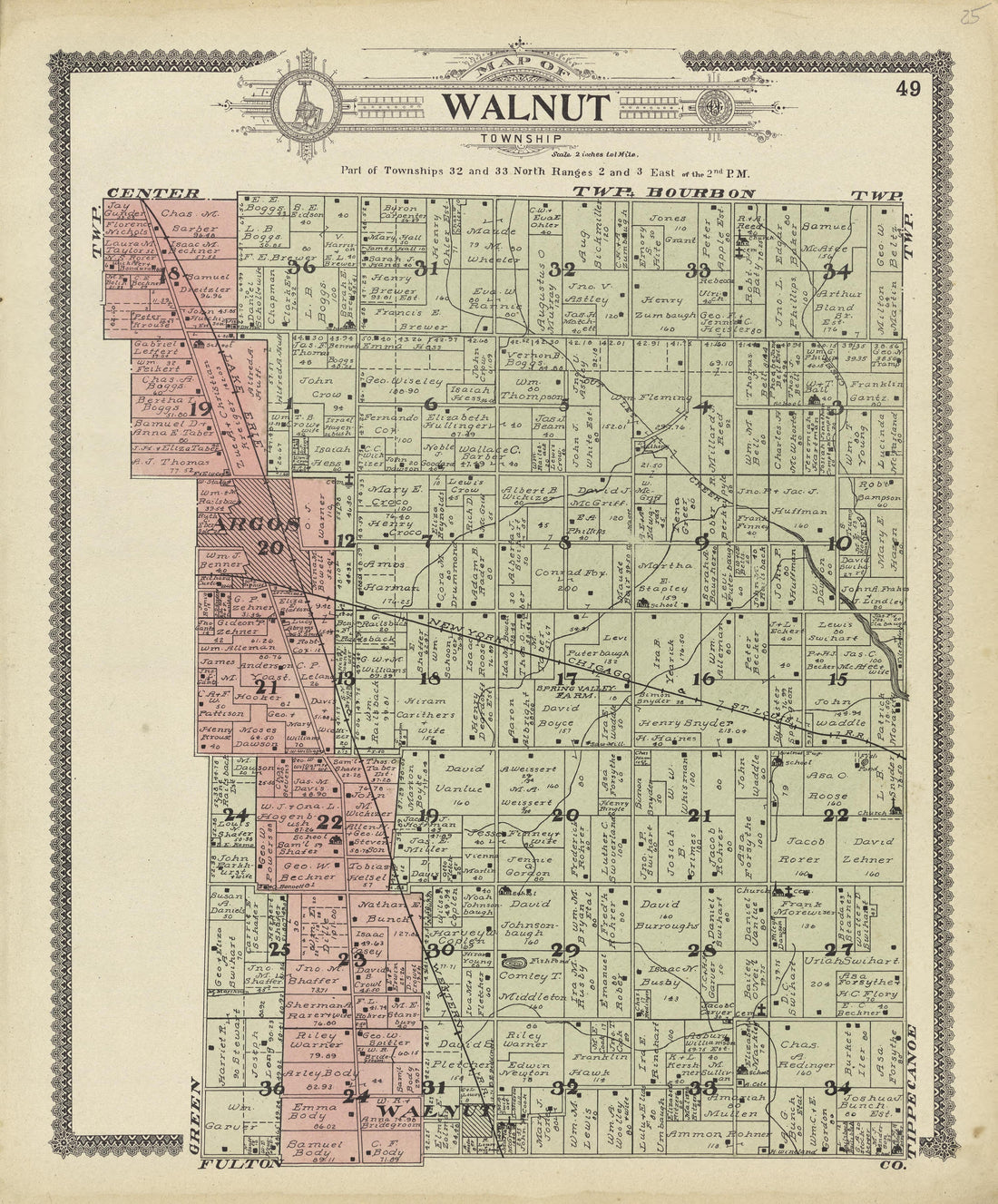 Map of Walnut Township from Standard Atlas of Marshall County, Indiana : Including a Plat Book of the Villages, Cities and Townships of the County, Map of the State, United States and World, Patrons Directory, Reference Business … 1908 by Relic Map Company