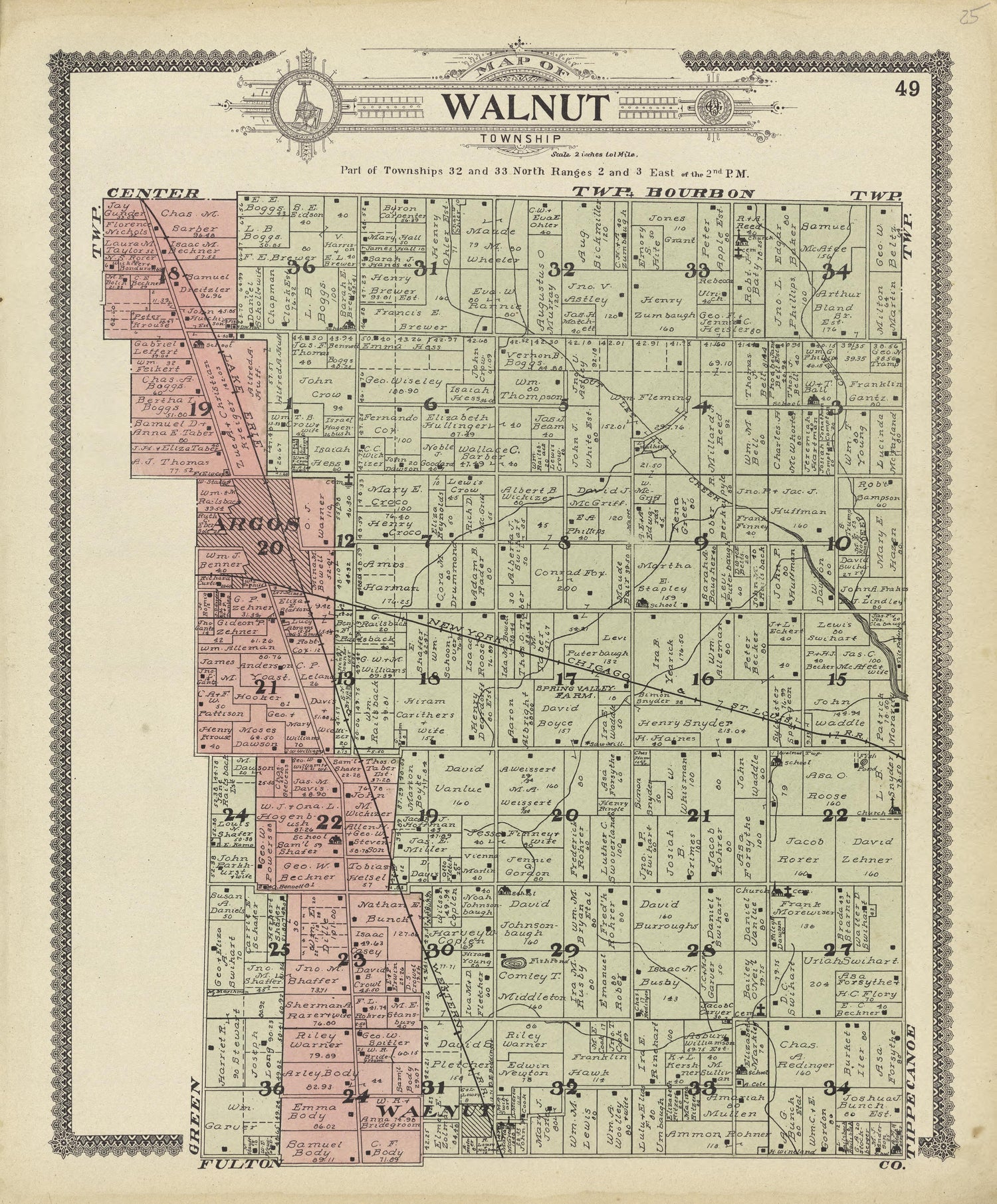 Map of Walnut Township from Standard Atlas of Marshall County, Indiana : Including a Plat Book of the Villages, Cities and Townships of the County, Map of the State, United States and World, Patrons Directory, Reference Business … 1908 by Relic Map Company