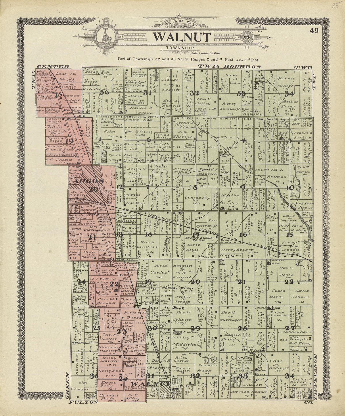 Map of Walnut Township from Standard Atlas of Marshall County, Indiana : Including a Plat Book of the Villages, Cities and Townships of the County, Map of the State, United States and World, Patrons Directory, Reference Business … 1908 by Relic Map Company