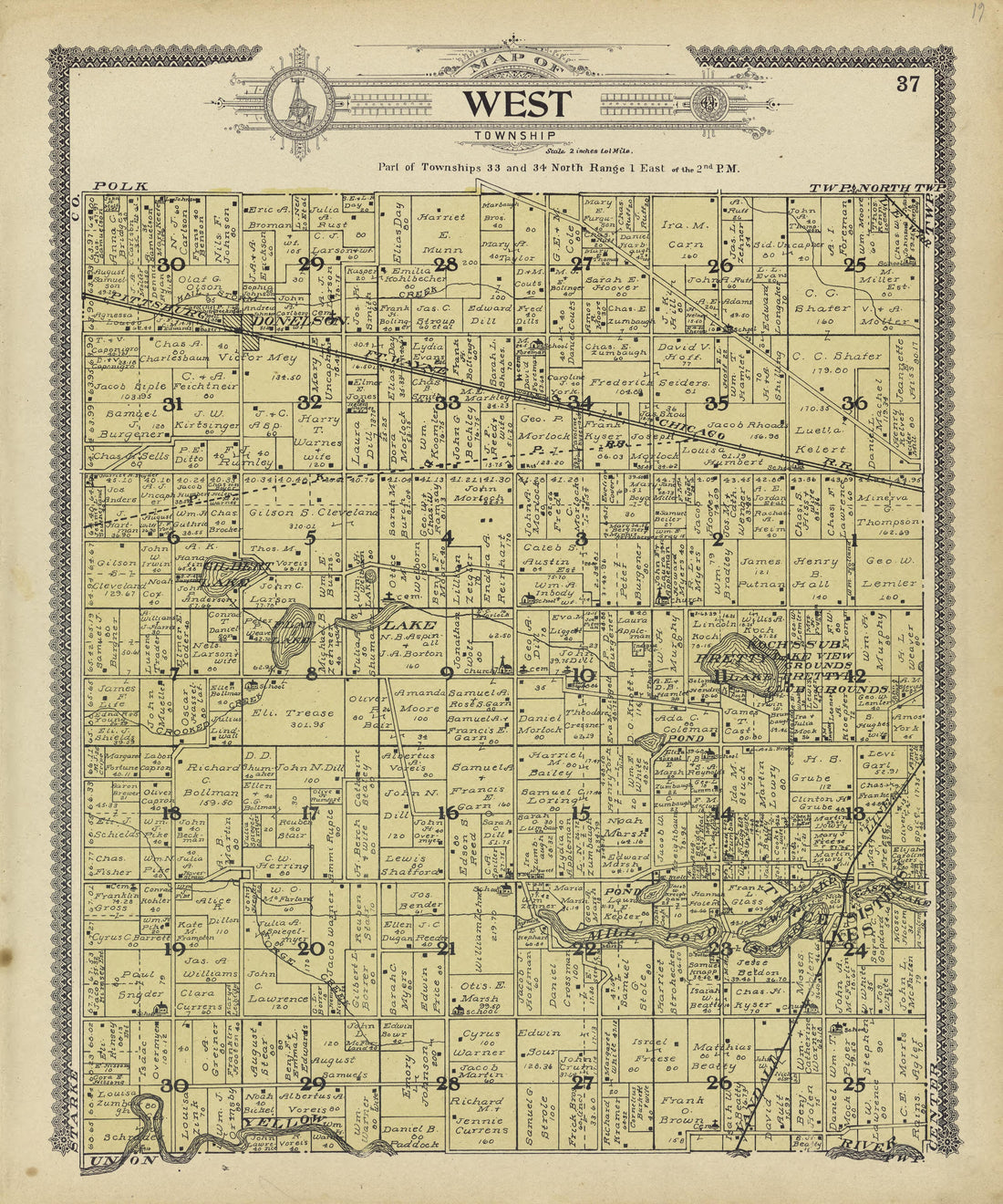 Map of West Township from Standard Atlas of Marshall County, Indiana : Including a Plat Book of the Villages, Cities and Townships of the County, Map of the State, United States and World, Patrons Directory, Reference Business … 1908 by Relic Map Company