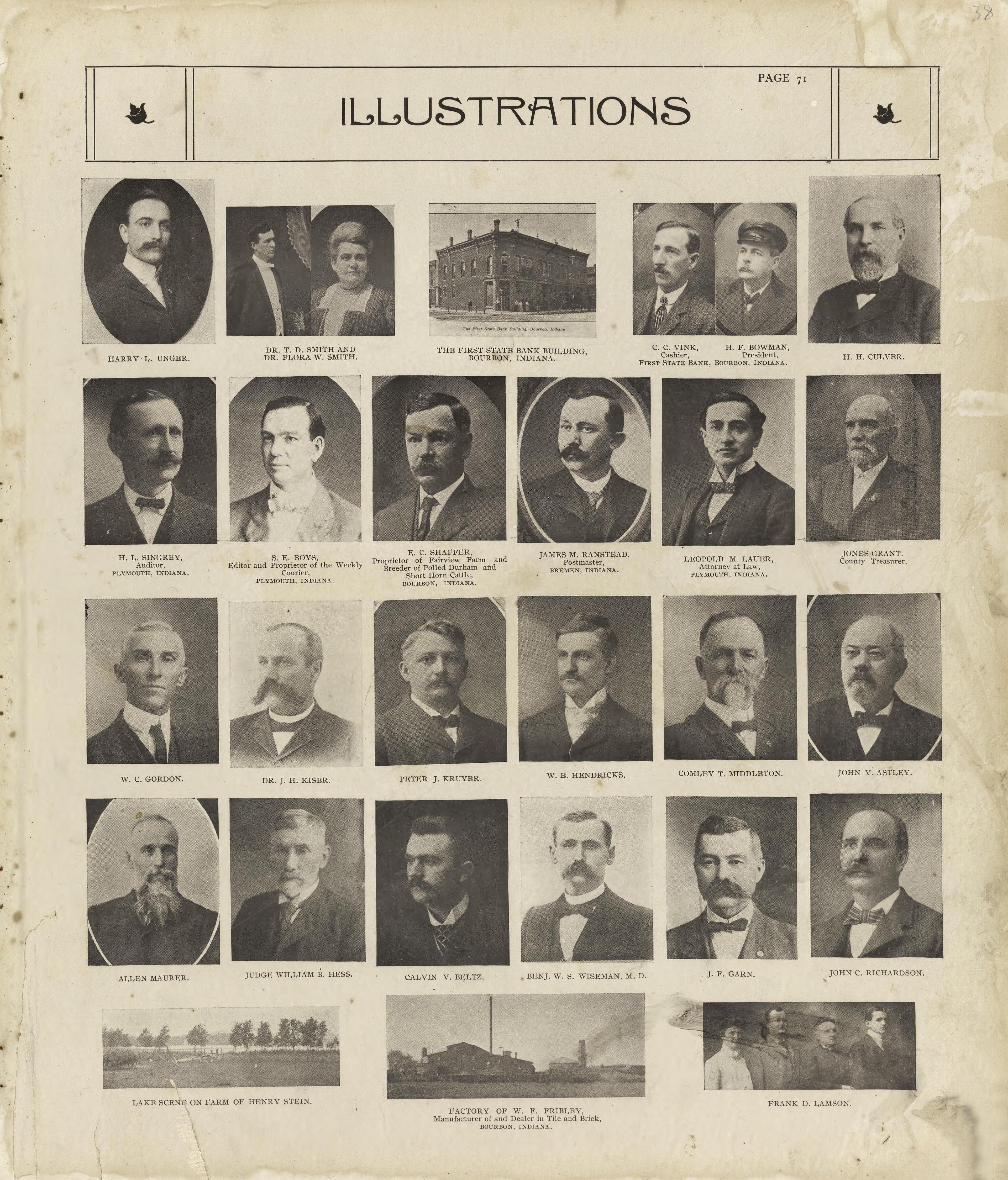 Illustrations from Standard Atlas of Marshall County, Indiana : Including a Plat Book of the Villages, Cities and Townships of the County, Map of the State, United States and World, Patrons Directory, Reference Business … 1908 by Relic Map Company