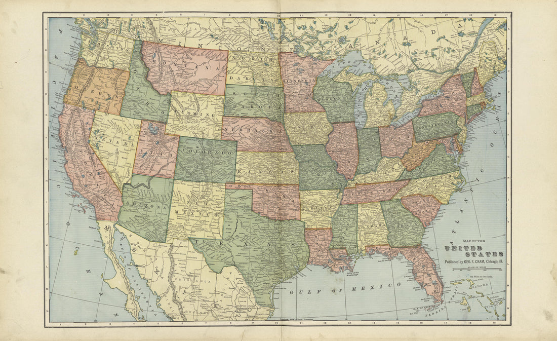 Map of the United States from Standard Atlas of Marshall County, Indiana : Including a Plat Book of the Villages, Cities and Townships of the County, Map of the State, United States and World, Patrons Directory, Reference Business … 1908 by Relic Map Company