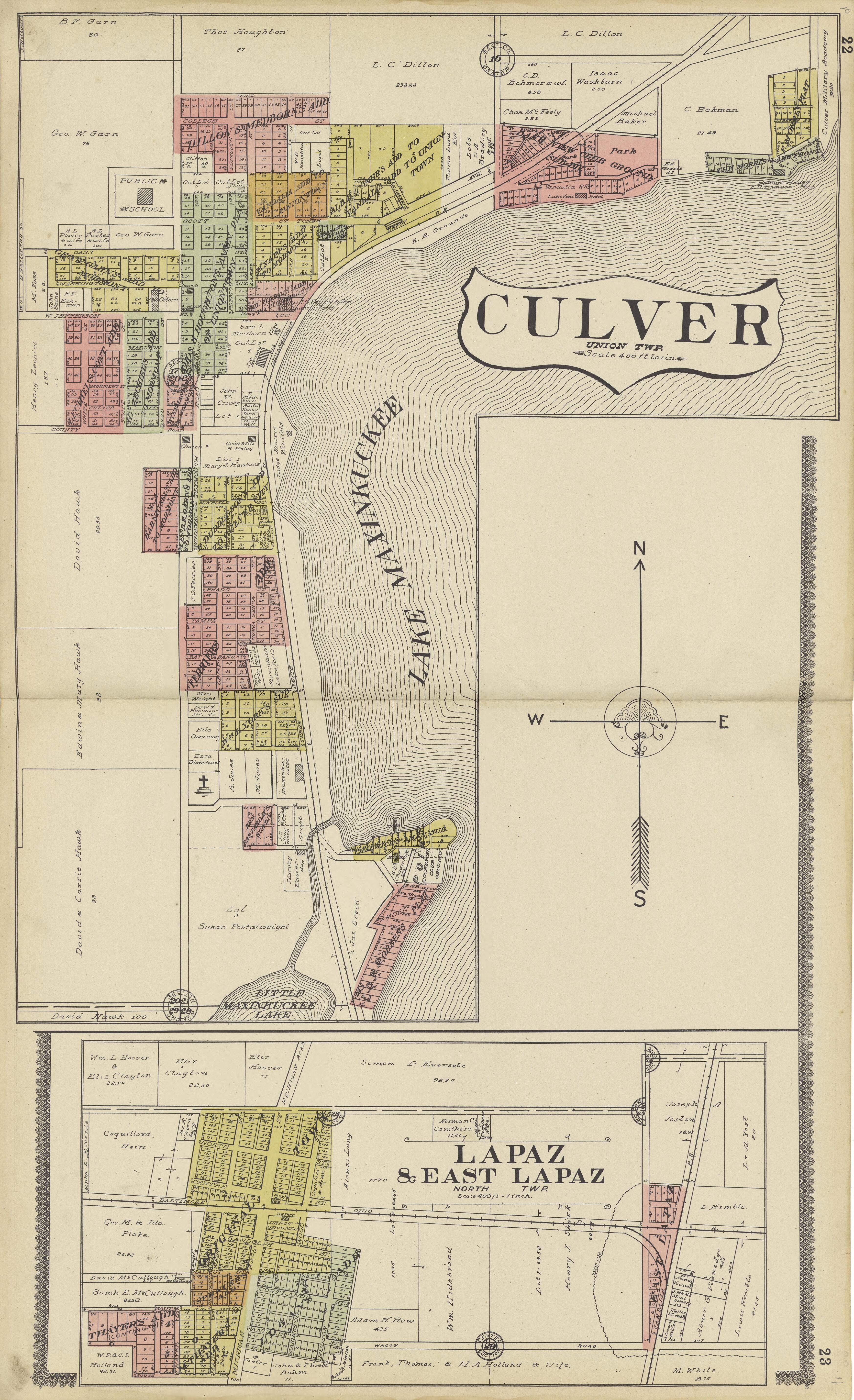 Map of Culver, Lapaz and East Lapaz from Standard Atlas of Marshall County, Indiana : Including a Plat Book of the Villages, Cities and Townships of the County, Map of the State, United States and World, Patrons Directory, Reference Business … 1908 by Relic Map Company