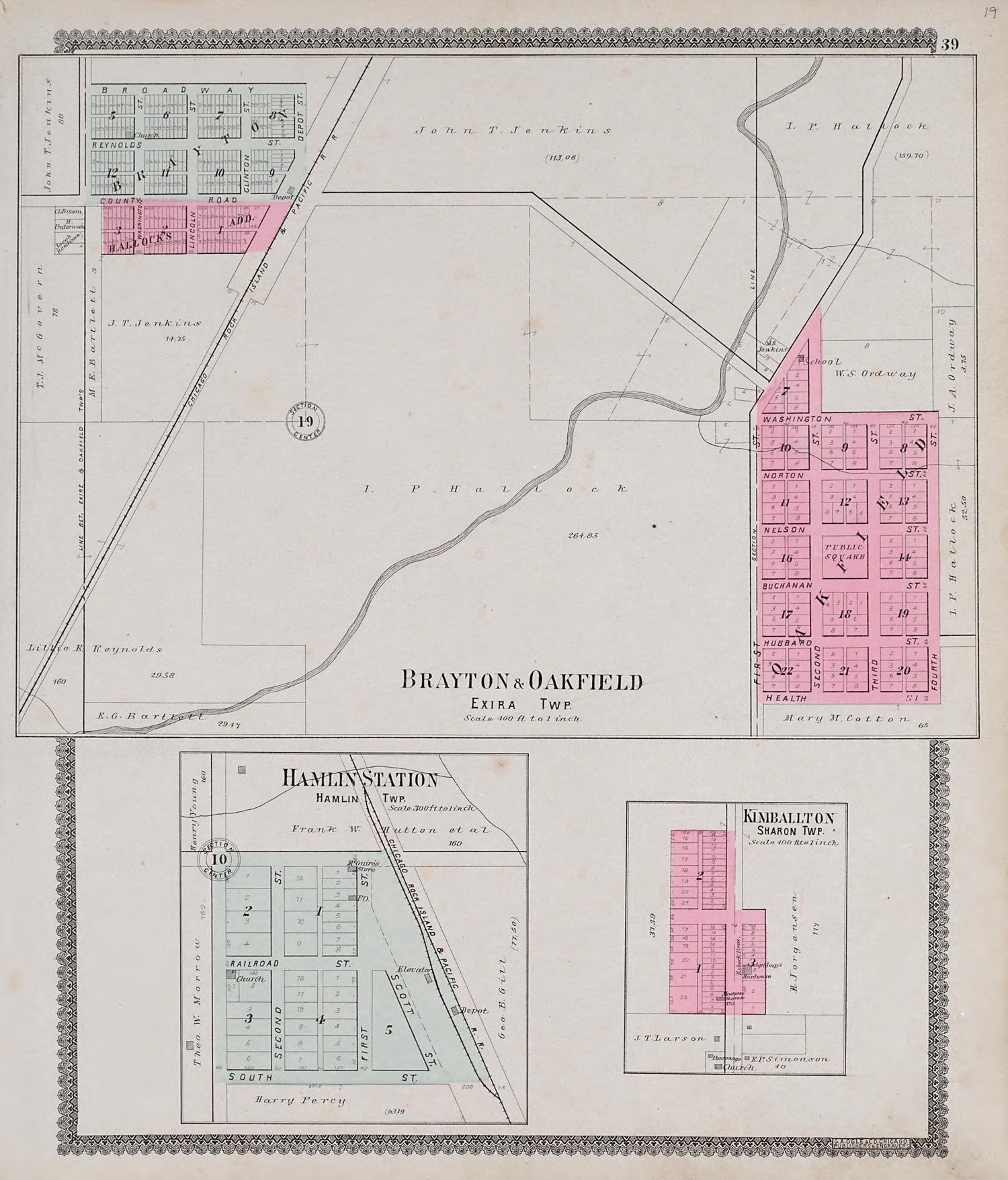 Bryton &amp; Oakfield; Hamlin Station; Kimballton from Standard Atlas of Audubon County, Iowa : Including a Plat Book of the Villages, Cities and Townships of the County, Map of the State, United States and World, Patrons Directory, Reference Business …... by Relic Map Company