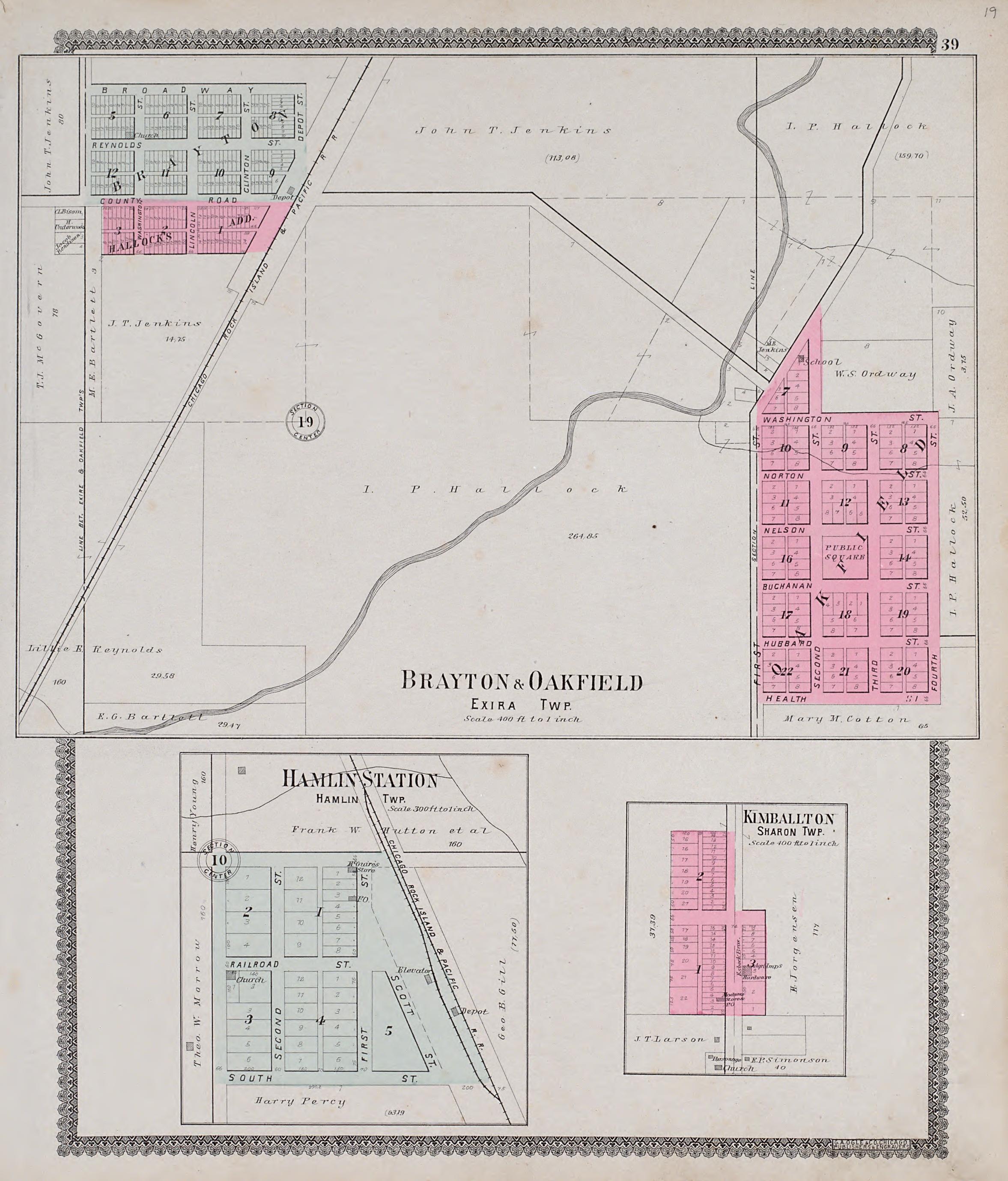 Bryton &amp; Oakfield; Hamlin Station; Kimballton from Standard Atlas of Audubon County, Iowa : Including a Plat Book of the Villages, Cities and Townships of the County, Map of the State, United States and World, Patrons Directory, Reference Business …... by Relic Map Company