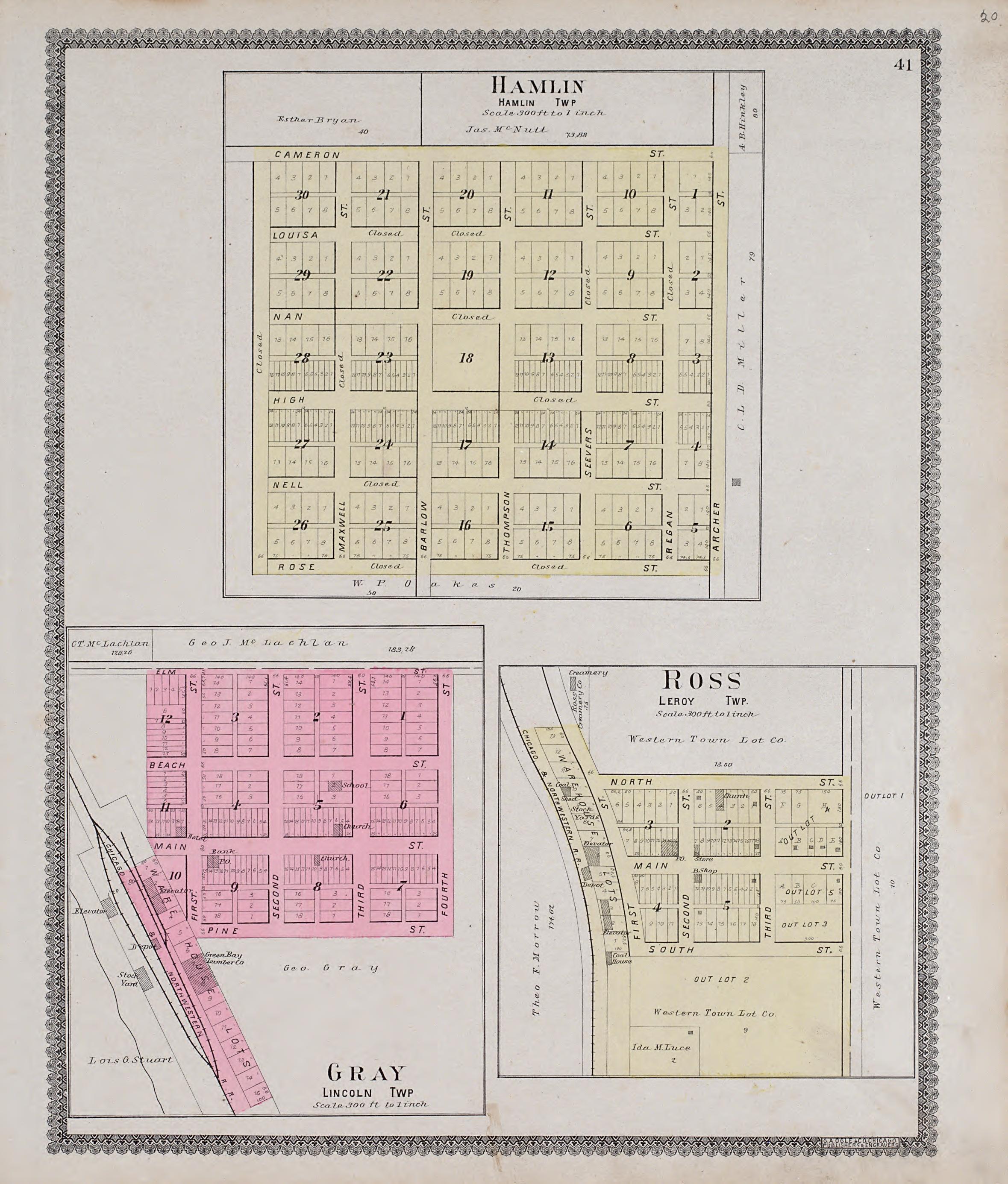 Hamilton; Gray; Ross from Standard Atlas of Audubon County, Iowa : Including a Plat Book of the Villages, Cities and Townships of the County, Map of the State, United States and World, Patrons Directory, Reference Business … 1900 by Relic Map Company