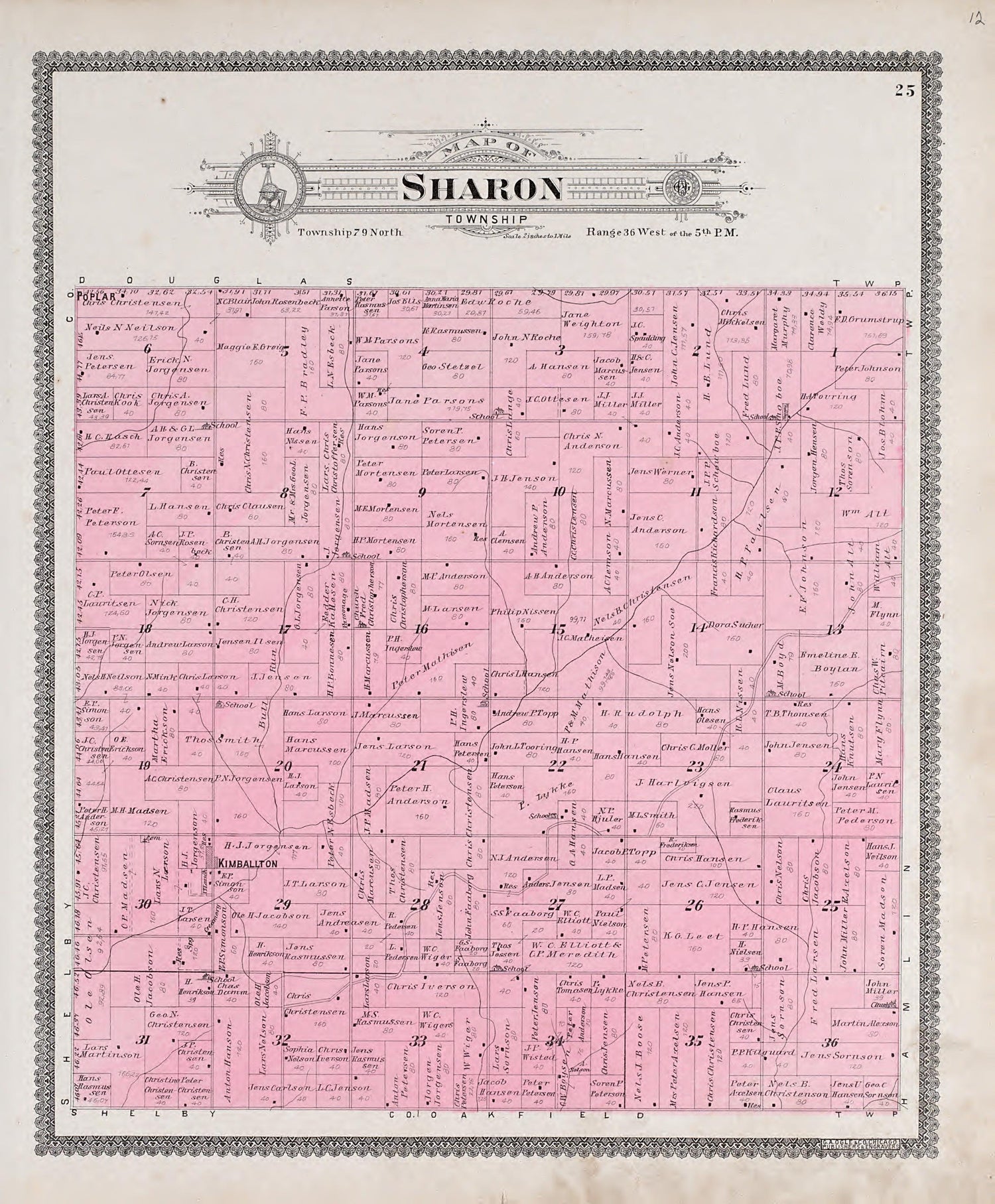 Sharon Township from Standard Atlas of Audubon County, Iowa : Including a Plat Book of the Villages, Cities and Townships of the County, Map of the State, United States and World, Patrons Directory, Reference Business … 1900 by Relic Map Company
