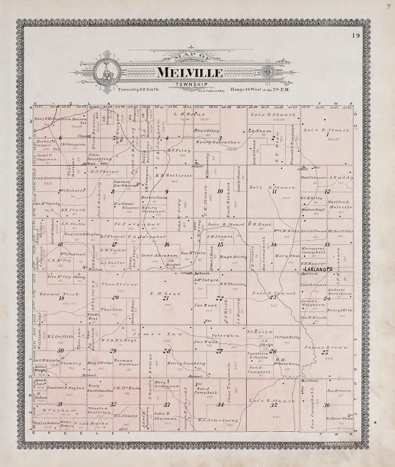 Melville Township from Standard Atlas of Audubon County, Iowa : Including a Plat Book of the Villages, Cities and Townships of the County, Map of the State, United States and World, Patrons Directory, Reference Business … 1900 by Relic Map Company