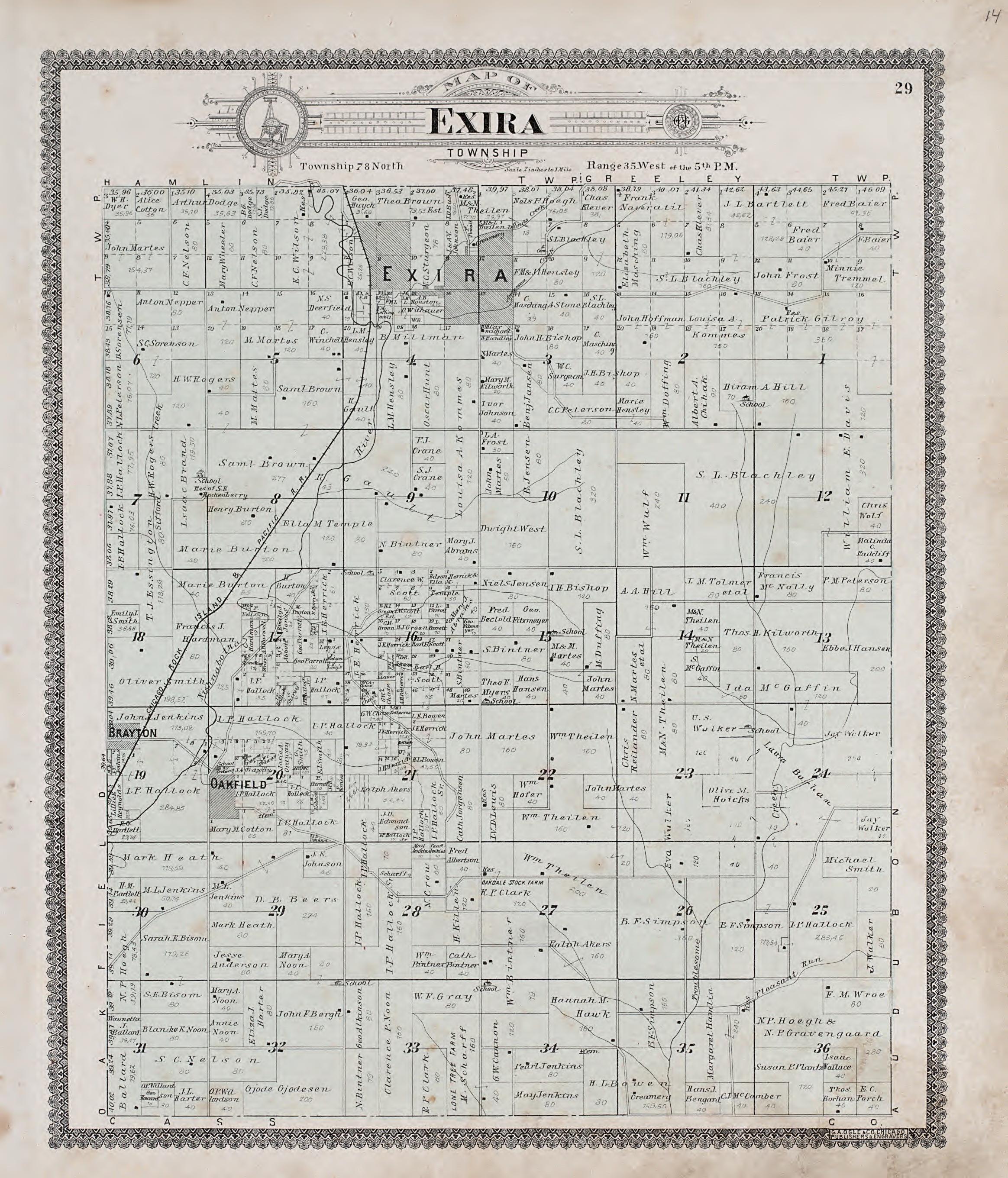 Exira Township from Standard Atlas of Audubon County, Iowa : Including a Plat Book of the Villages, Cities and Townships of the County, Map of the State, United States and World, Patrons Directory, Reference Business … 1900 by Relic Map Company