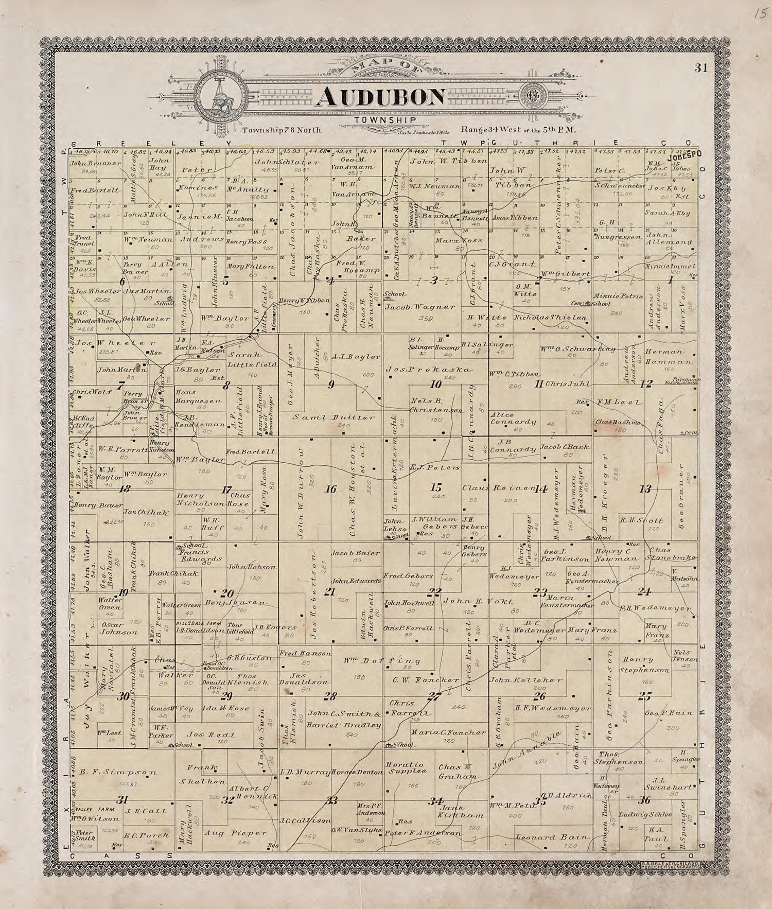 Audubon Township from Standard Atlas of Audubon County, Iowa : Including a Plat Book of the Villages, Cities and Townships of the County, Map of the State, United States and World, Patrons Directory, Reference Business … 1900 by Relic Map Company