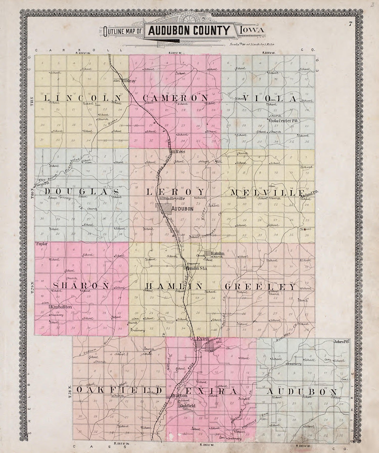 Outline Map of Audubon County, Iowa from Standard Atlas of Audubon County, Iowa : Including a Plat Book of the Villages, Cities and Townships of the County, Map of the State, United States and World, Patrons Directory, Reference Business … 1900 by Relic Map Company