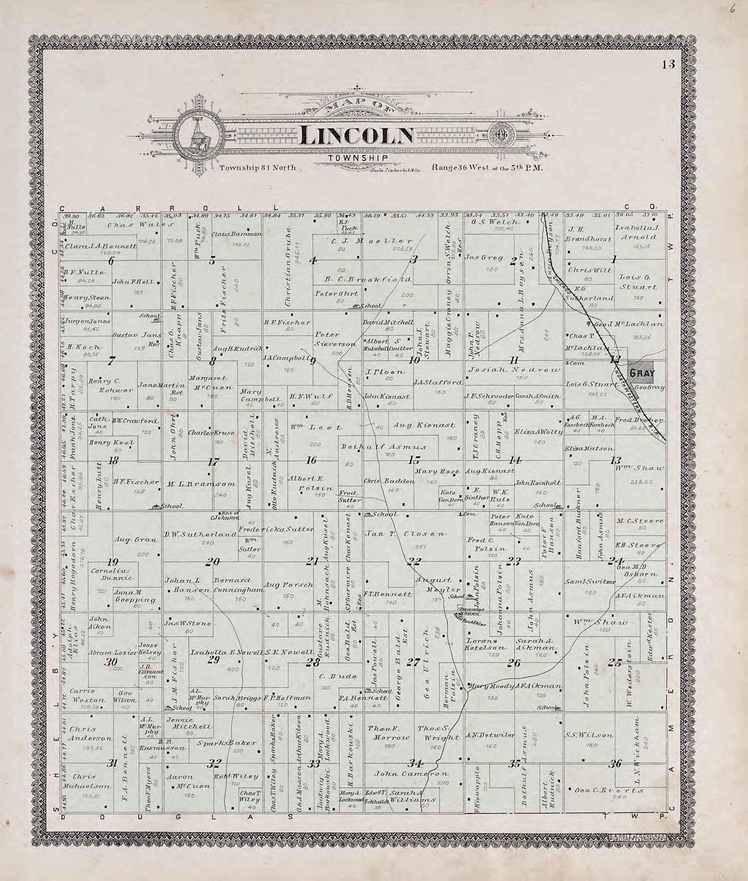 Licoln Township from Standard Atlas of Audubon County, Iowa : Including a Plat Book of the Villages, Cities and Townships of the County, Map of the State, United States and World, Patrons Directory, Reference Business … 1900 by Relic Map Company