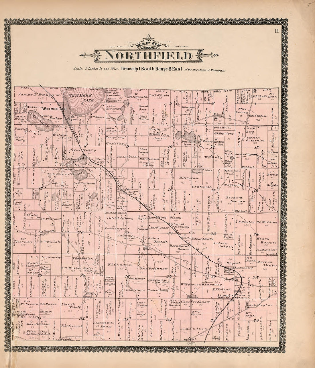Map of Northfield from Standard Atlas of Washtenaw County, Michigan : Including a Plat Book of the Villages, Cities and Townships of the County, Map of the State, United States and World, Farmers Directory, Reference Business … 1895 by Relic Map Company