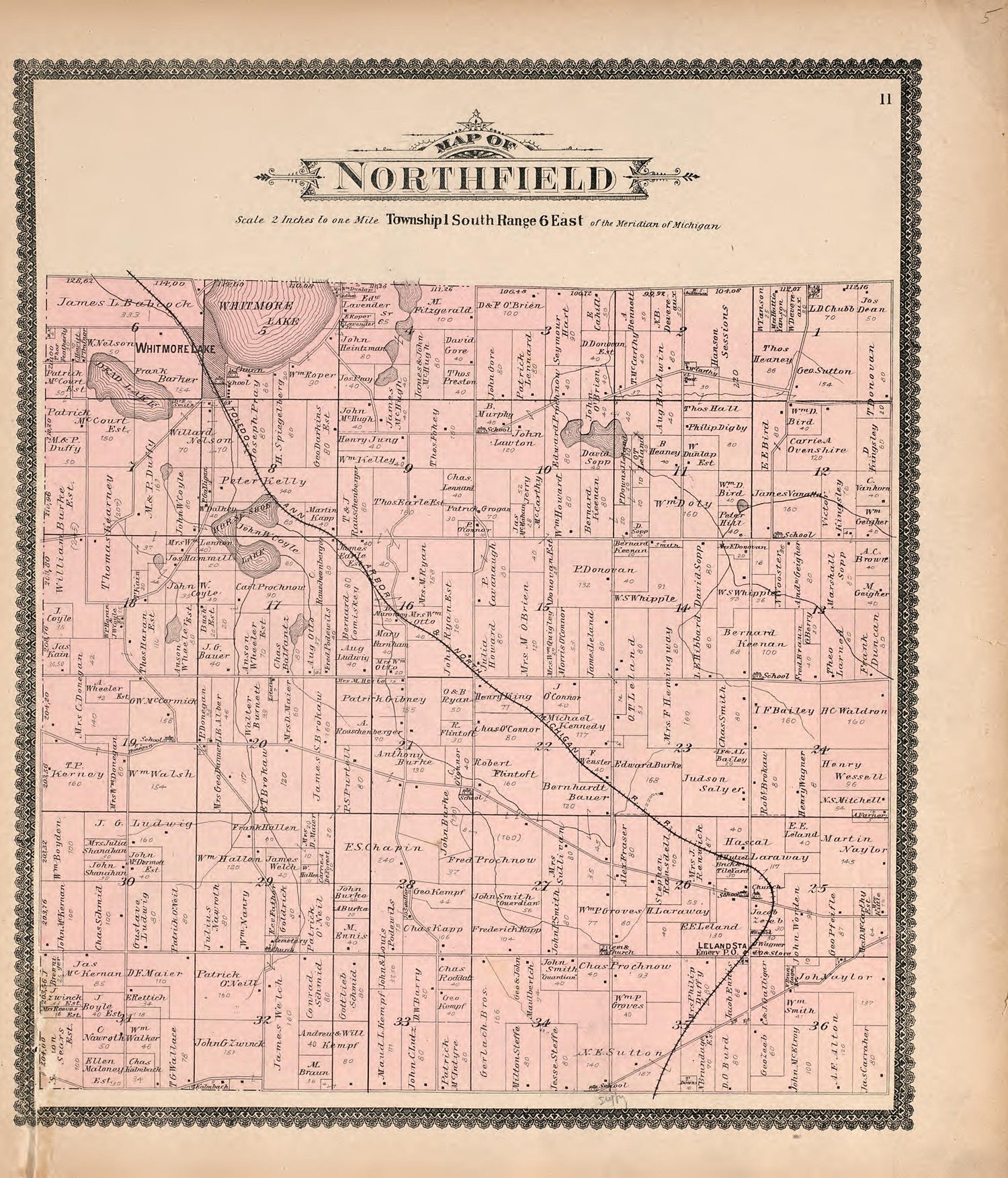 Map of Northfield from Standard Atlas of Washtenaw County, Michigan : Including a Plat Book of the Villages, Cities and Townships of the County, Map of the State, United States and World, Farmers Directory, Reference Business … 1895 by Relic Map Company