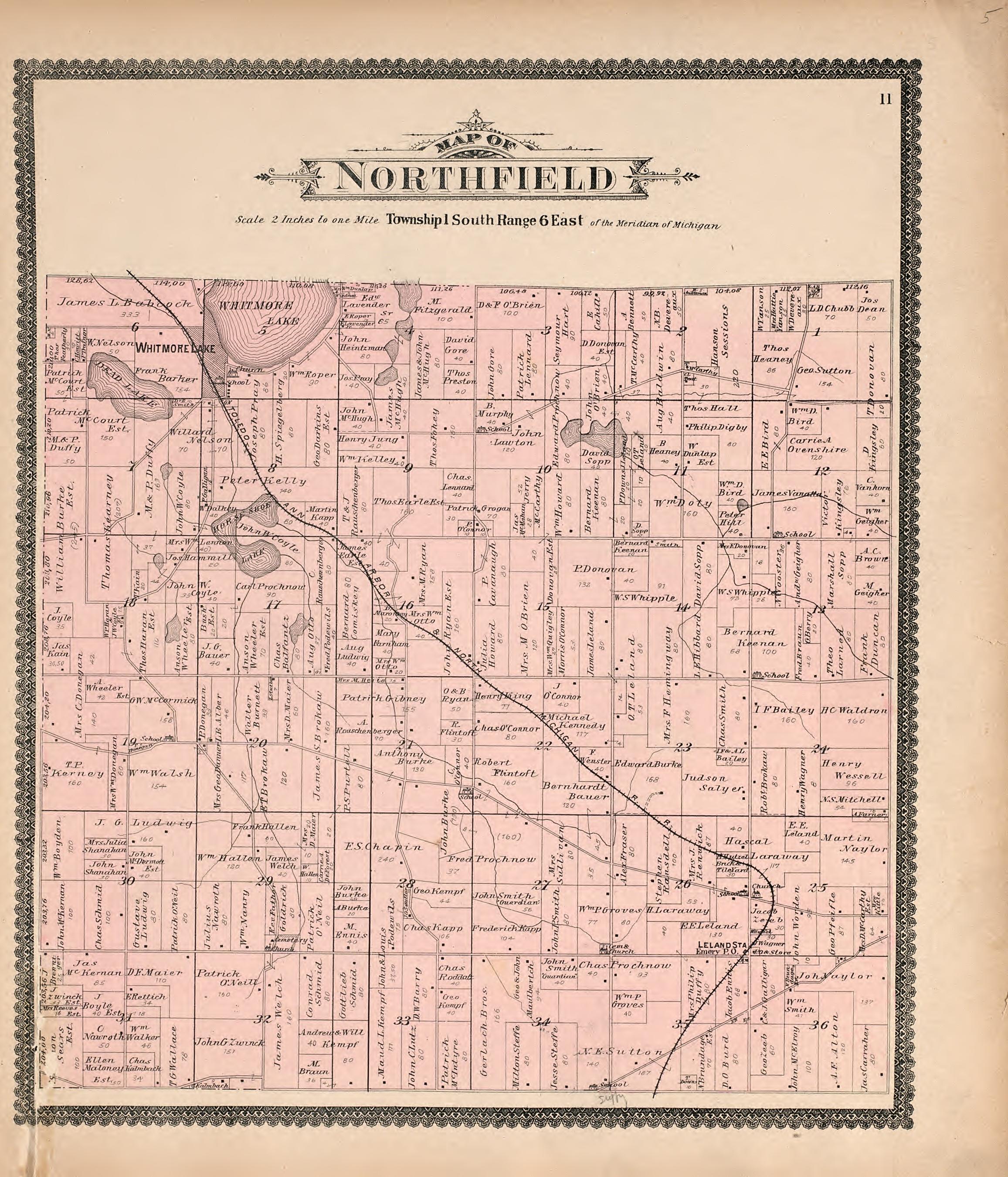 Map of Northfield from Standard Atlas of Washtenaw County, Michigan : Including a Plat Book of the Villages, Cities and Townships of the County, Map of the State, United States and World, Farmers Directory, Reference Business … 1895 by Relic Map Company