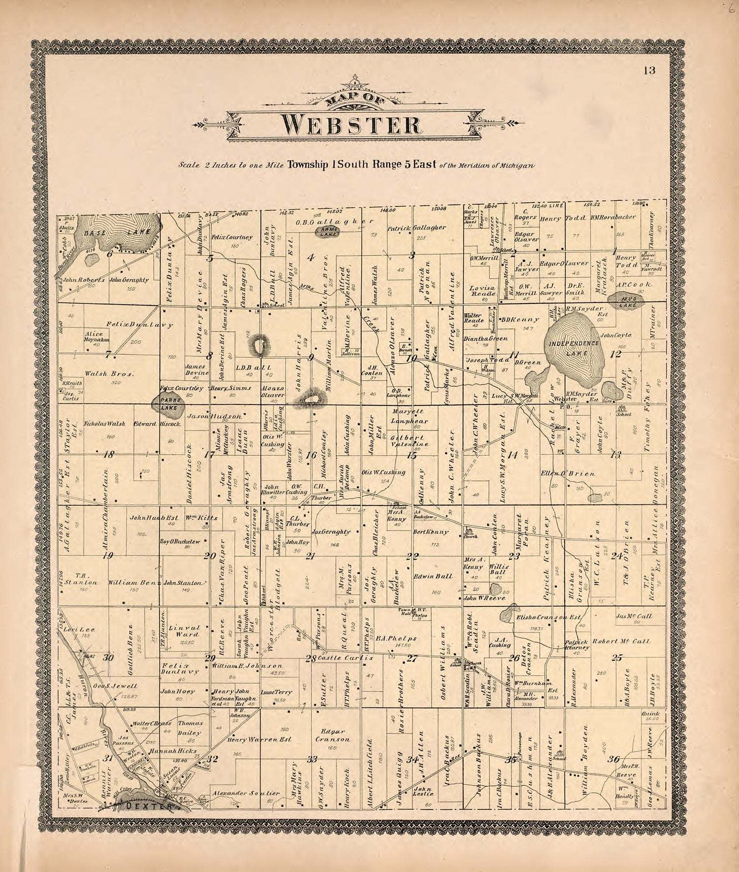 Map of Webster from Standard Atlas of Washtenaw County, Michigan : Including a Plat Book of the Villages, Cities and Townships of the County, Map of the State, United States and World, Farmers Directory, Reference Business … 1895 by Relic Map Company