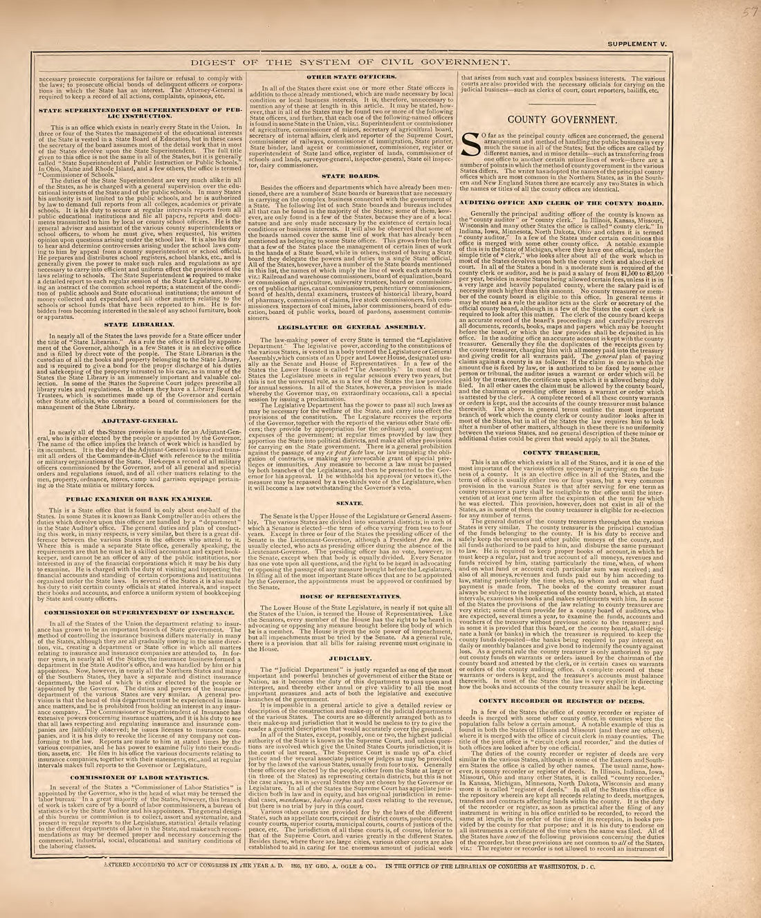 Digest of the System of Civil Government from Standard Atlas of Washtenaw County, Michigan : Including a Plat Book of the Villages, Cities and Townships of the County, Map of the State, United States and World, Farmers Directory, Reference Business �... by Relic Map Company