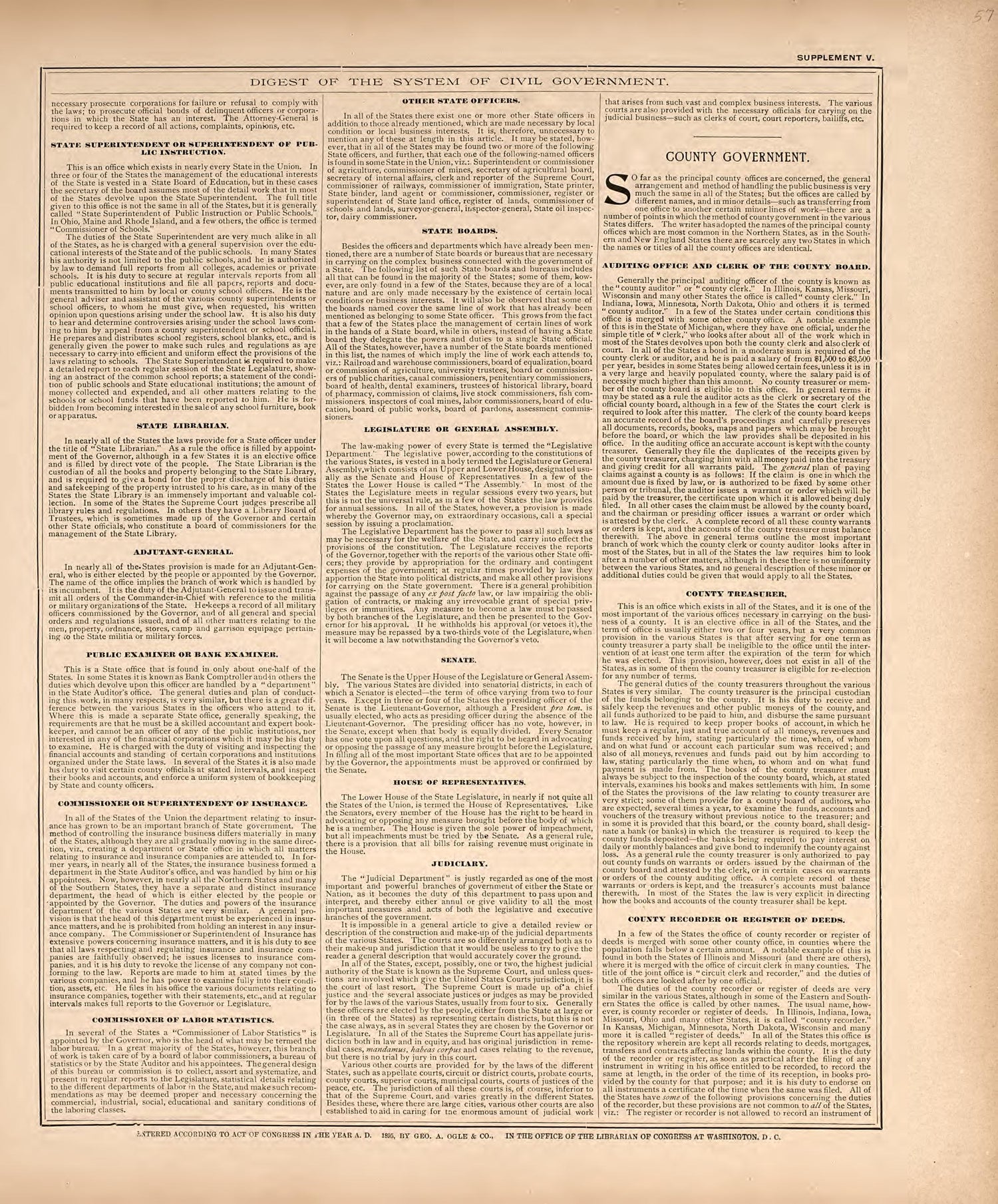 Digest of the System of Civil Government from Standard Atlas of Washtenaw County, Michigan : Including a Plat Book of the Villages, Cities and Townships of the County, Map of the State, United States and World, Farmers Directory, Reference Business �... by Relic Map Company