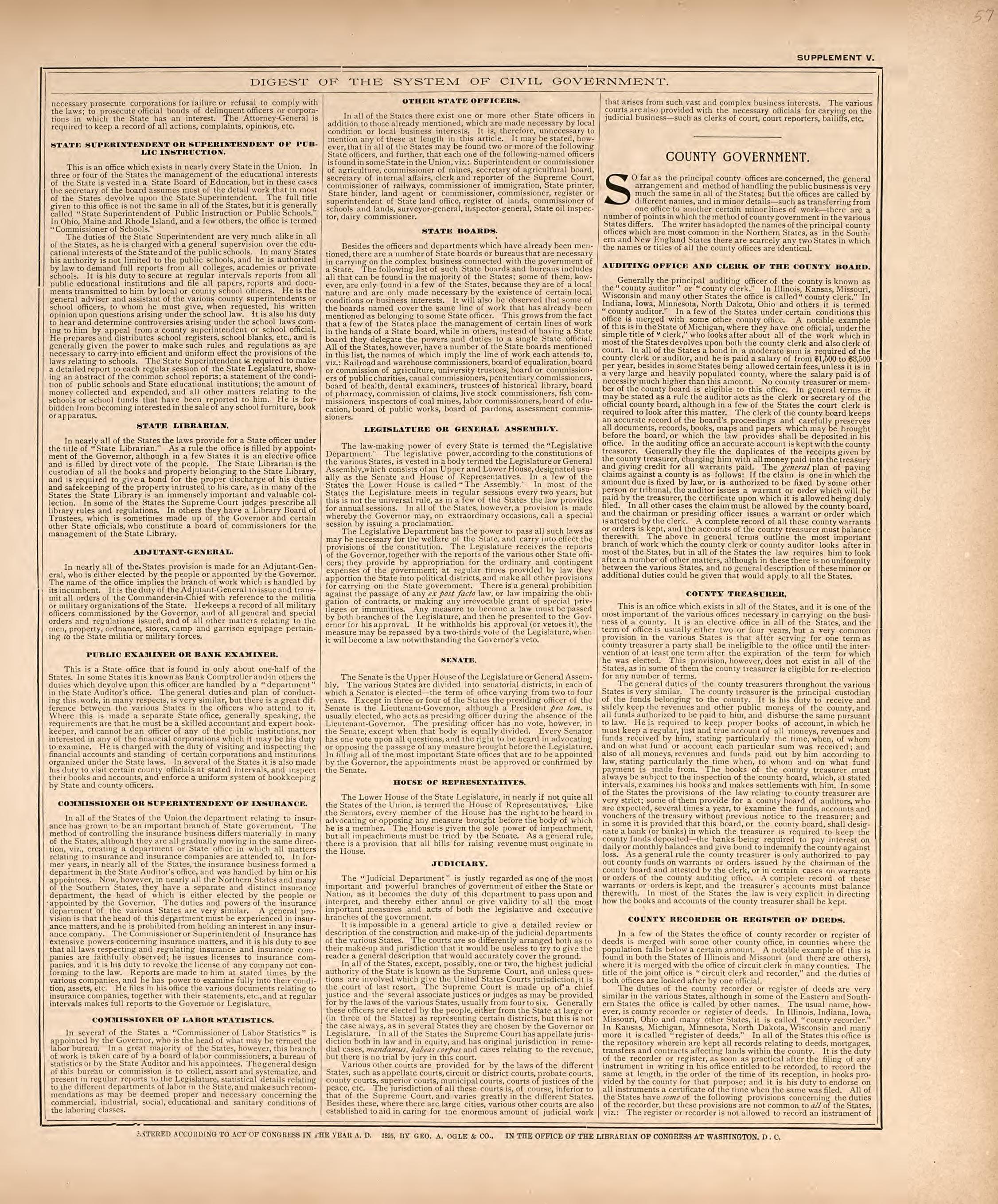 Digest of the System of Civil Government from Standard Atlas of Washtenaw County, Michigan : Including a Plat Book of the Villages, Cities and Townships of the County, Map of the State, United States and World, Farmers Directory, Reference Business �... by Relic Map Company