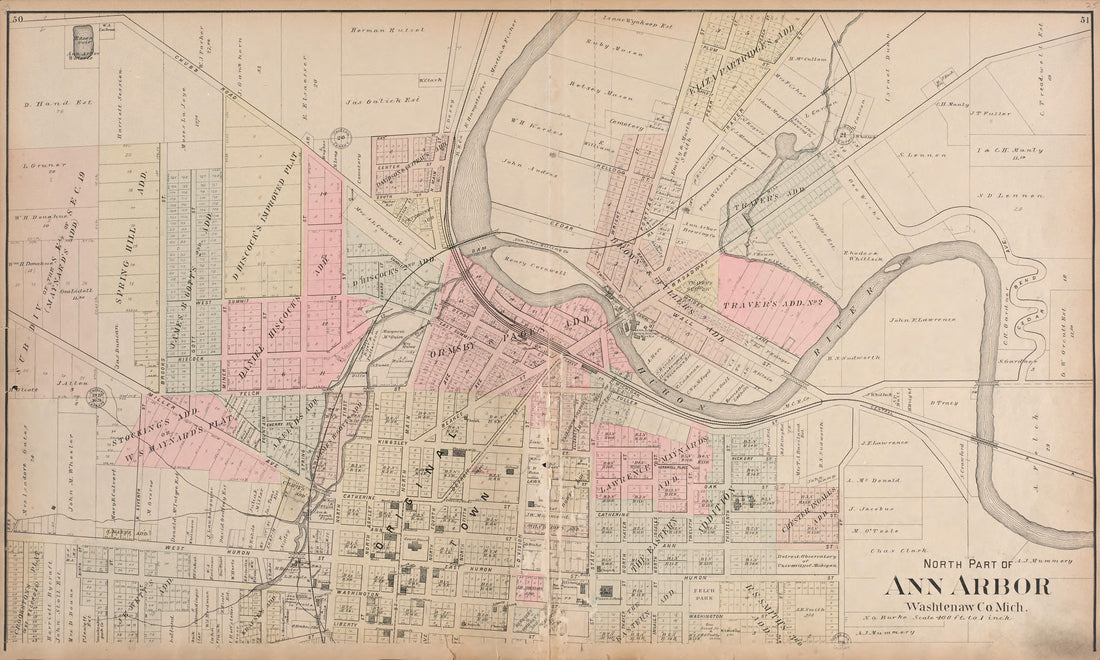 North Part of Ann Arbor, Washtenaw County, Michigan from Standard Atlas of Washtenaw County, Michigan : Including a Plat Book of the Villages, Cities and Townships of the County, Map of the State, United States and World, Farmers Directory, Reference ... by Relic Map Company