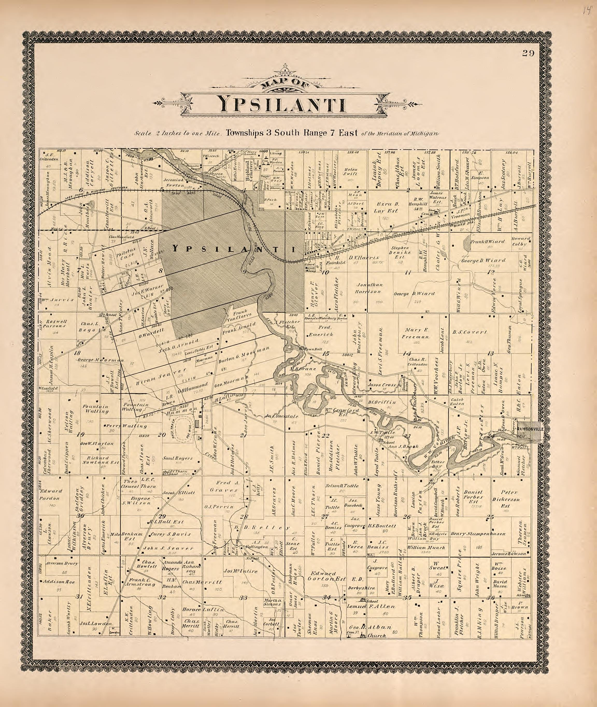 Map of Ypsilanti from Standard Atlas of Washtenaw County, Michigan : Including a Plat Book of the Villages, Cities and Townships of the County, Map of the State, United States and World, Farmers Directory, Reference Business … 1895 by Relic Map Company