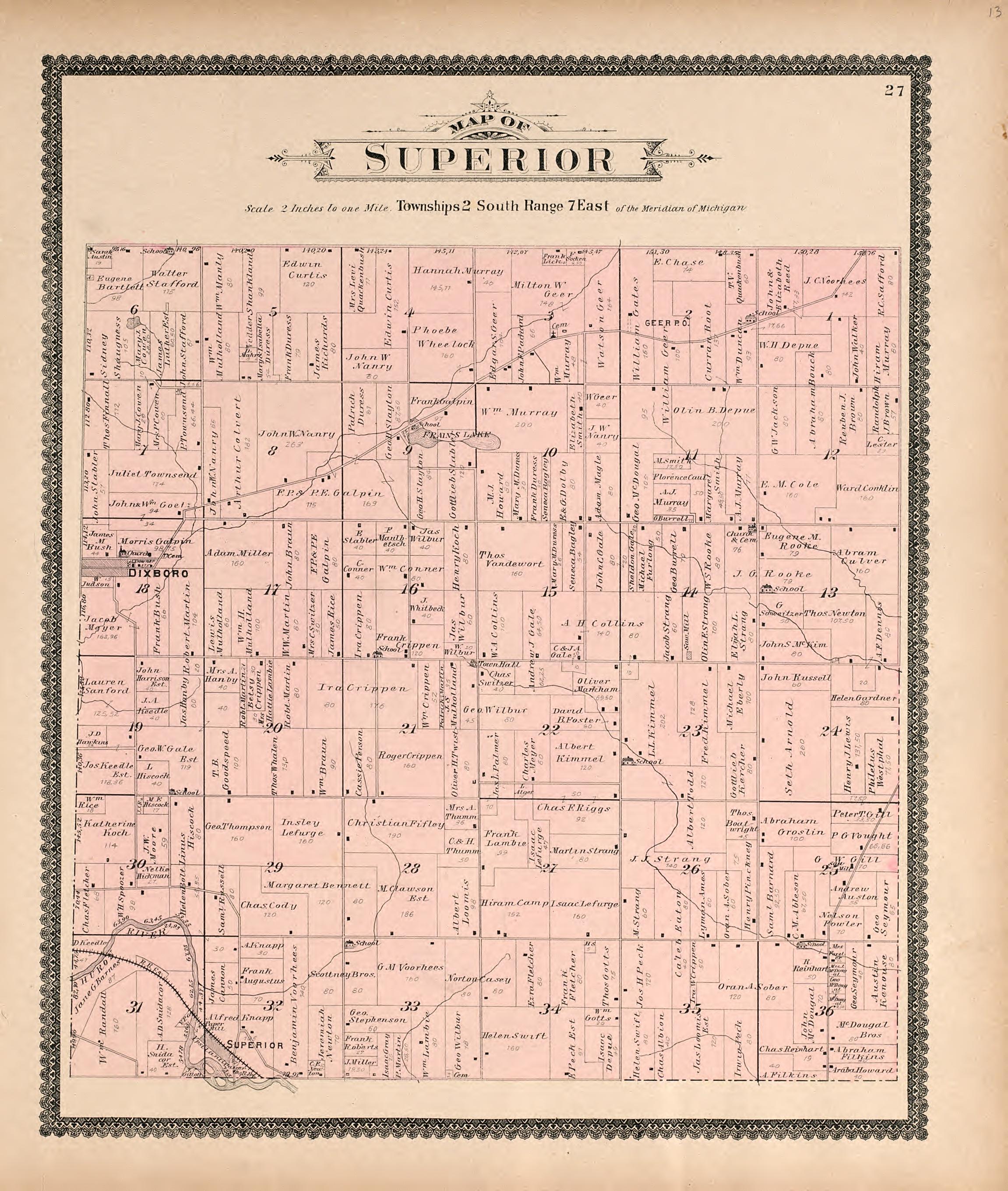 Map of Superior from Standard Atlas of Washtenaw County, Michigan : Including a Plat Book of the Villages, Cities and Townships of the County, Map of the State, United States and World, Farmers Directory, Reference Business … 1895 by Relic Map Company