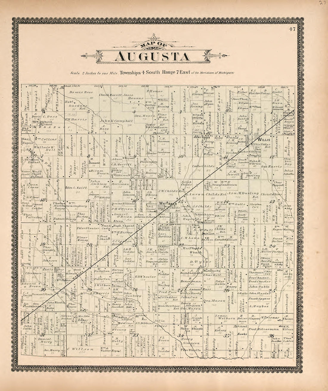 Map of Augusta from Standard Atlas of Washtenaw County, Michigan : Including a Plat Book of the Villages, Cities and Townships of the County, Map of the State, United States and World, Farmers Directory, Reference Business … 1895 by Relic Map Company
