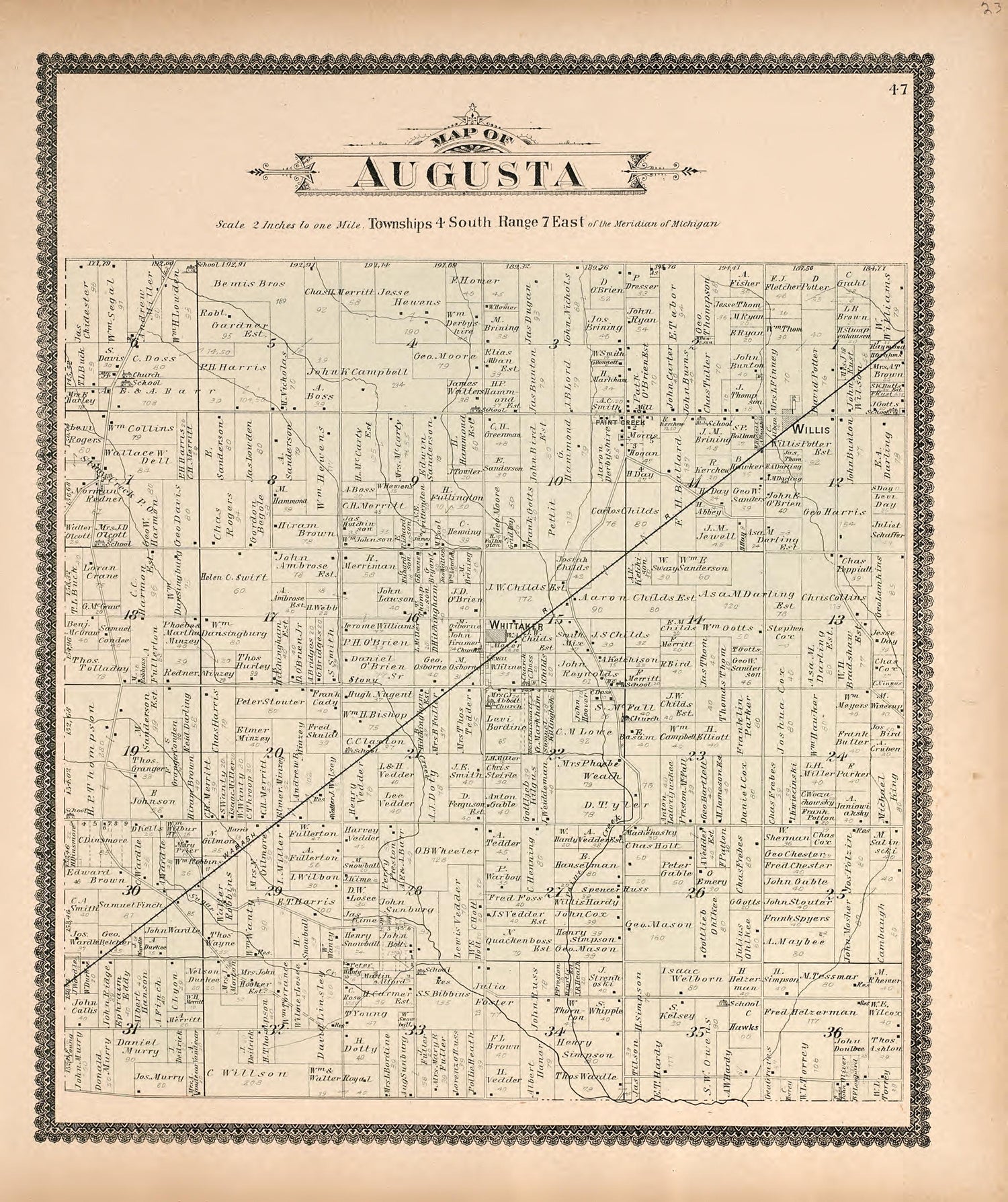 Map of Augusta from Standard Atlas of Washtenaw County, Michigan : Including a Plat Book of the Villages, Cities and Townships of the County, Map of the State, United States and World, Farmers Directory, Reference Business … 1895 by Relic Map Company