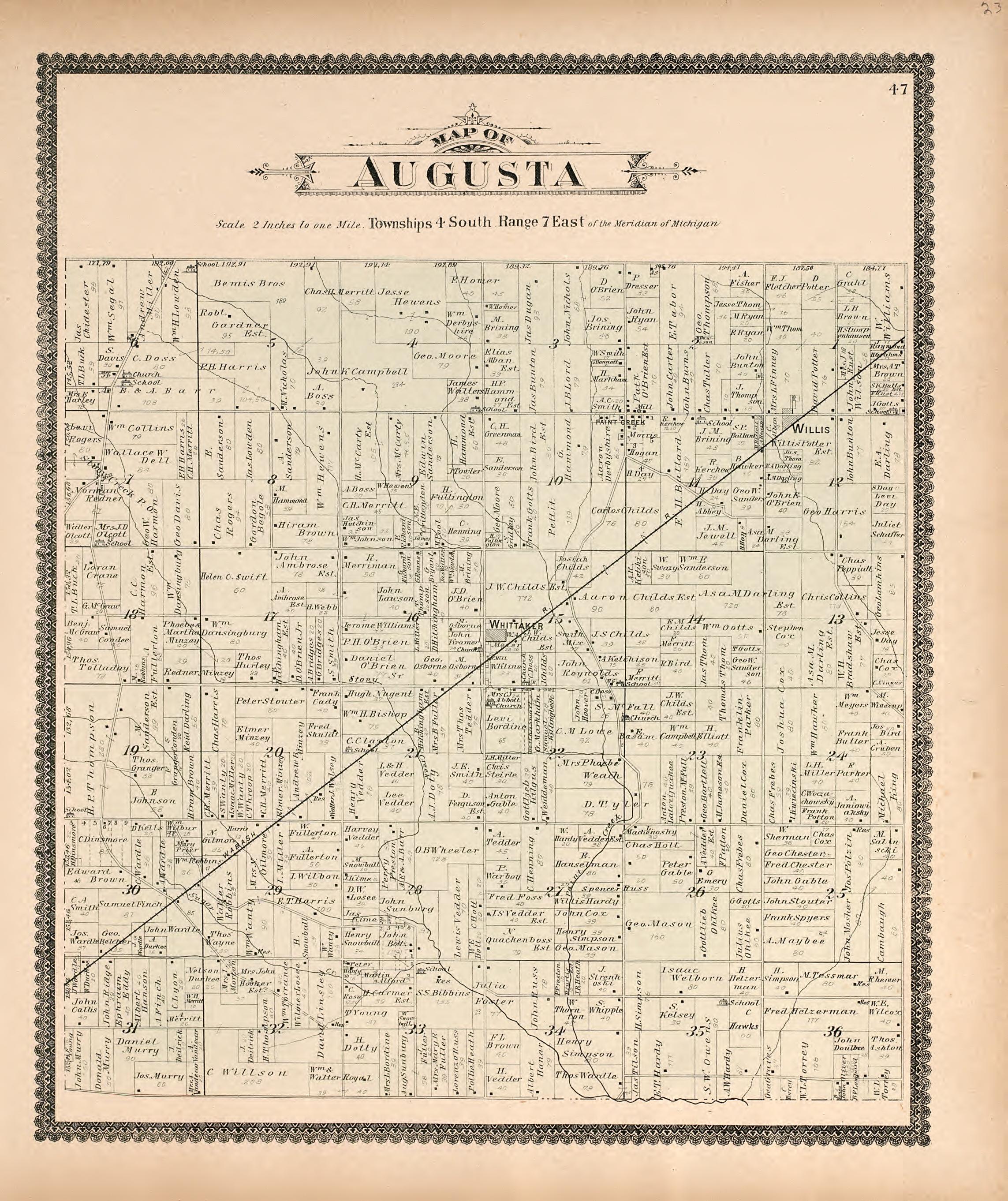 Map of Augusta from Standard Atlas of Washtenaw County, Michigan : Including a Plat Book of the Villages, Cities and Townships of the County, Map of the State, United States and World, Farmers Directory, Reference Business … 1895 by Relic Map Company
