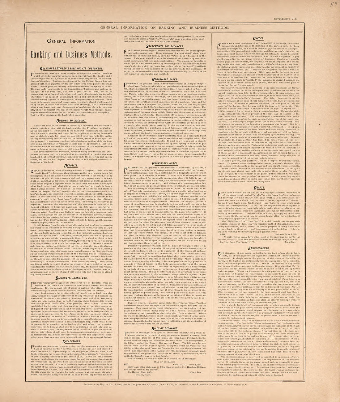 General Information On Banking and Business Methods from Standard Atlas of Washtenaw County, Michigan : Including a Plat Book of the Villages, Cities and Townships of the County, Map of the State, United States and World, Farmers Directory, Reference ... by Relic Map Company