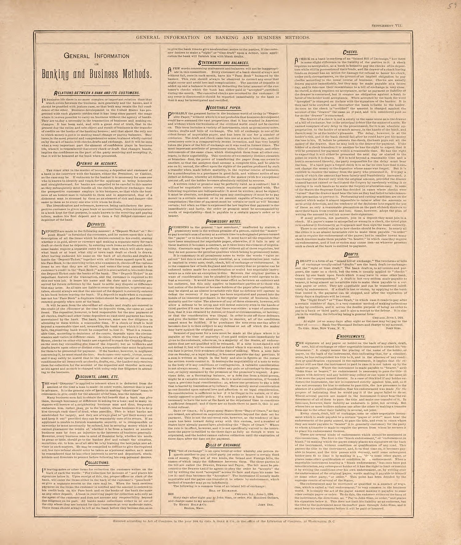 General Information On Banking and Business Methods from Standard Atlas of Washtenaw County, Michigan : Including a Plat Book of the Villages, Cities and Townships of the County, Map of the State, United States and World, Farmers Directory, Reference ... by Relic Map Company