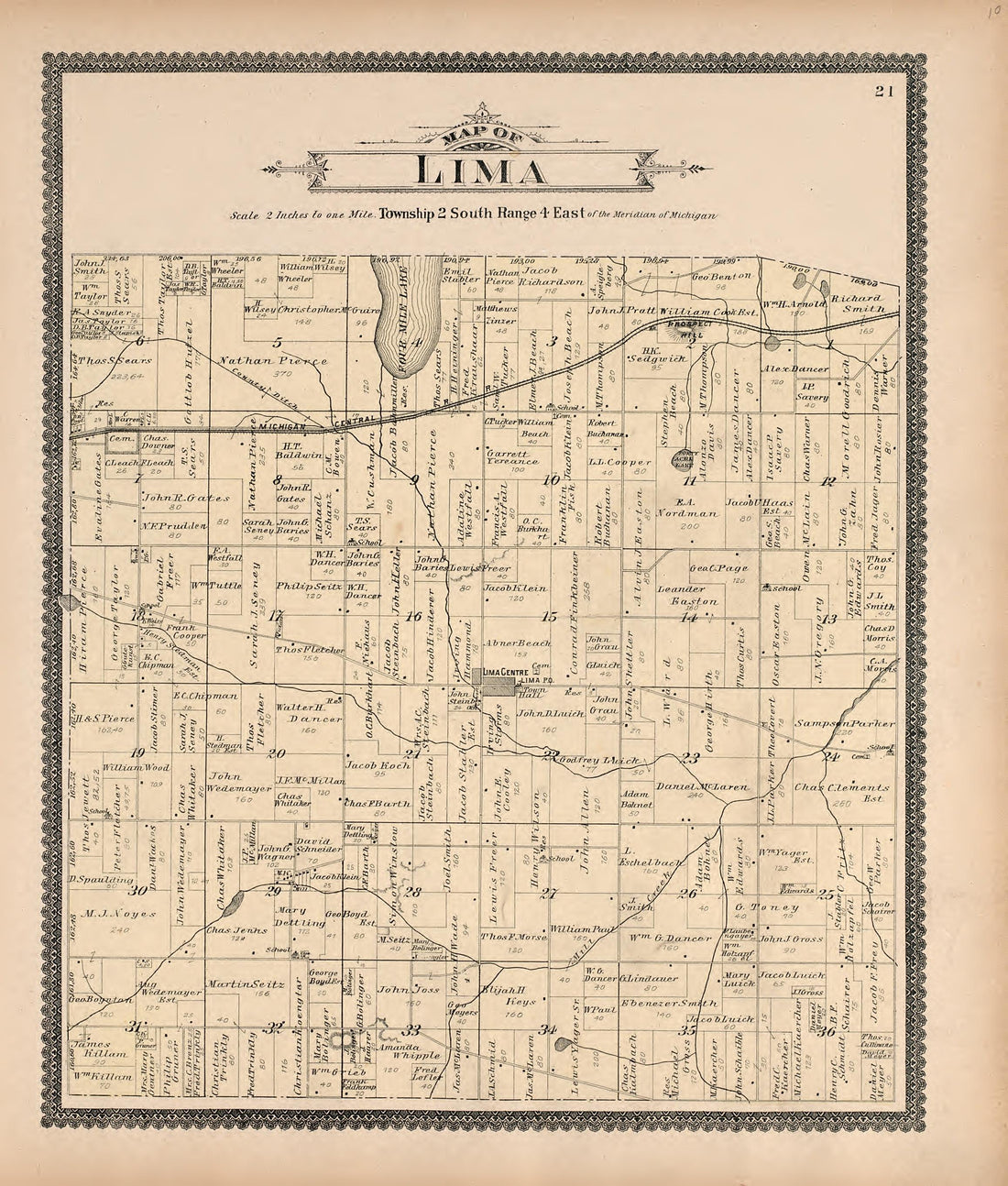 Map of Lima from Standard Atlas of Washtenaw County, Michigan : Including a Plat Book of the Villages, Cities and Townships of the County, Map of the State, United States and World, Farmers Directory, Reference Business … 1895 by Relic Map Company