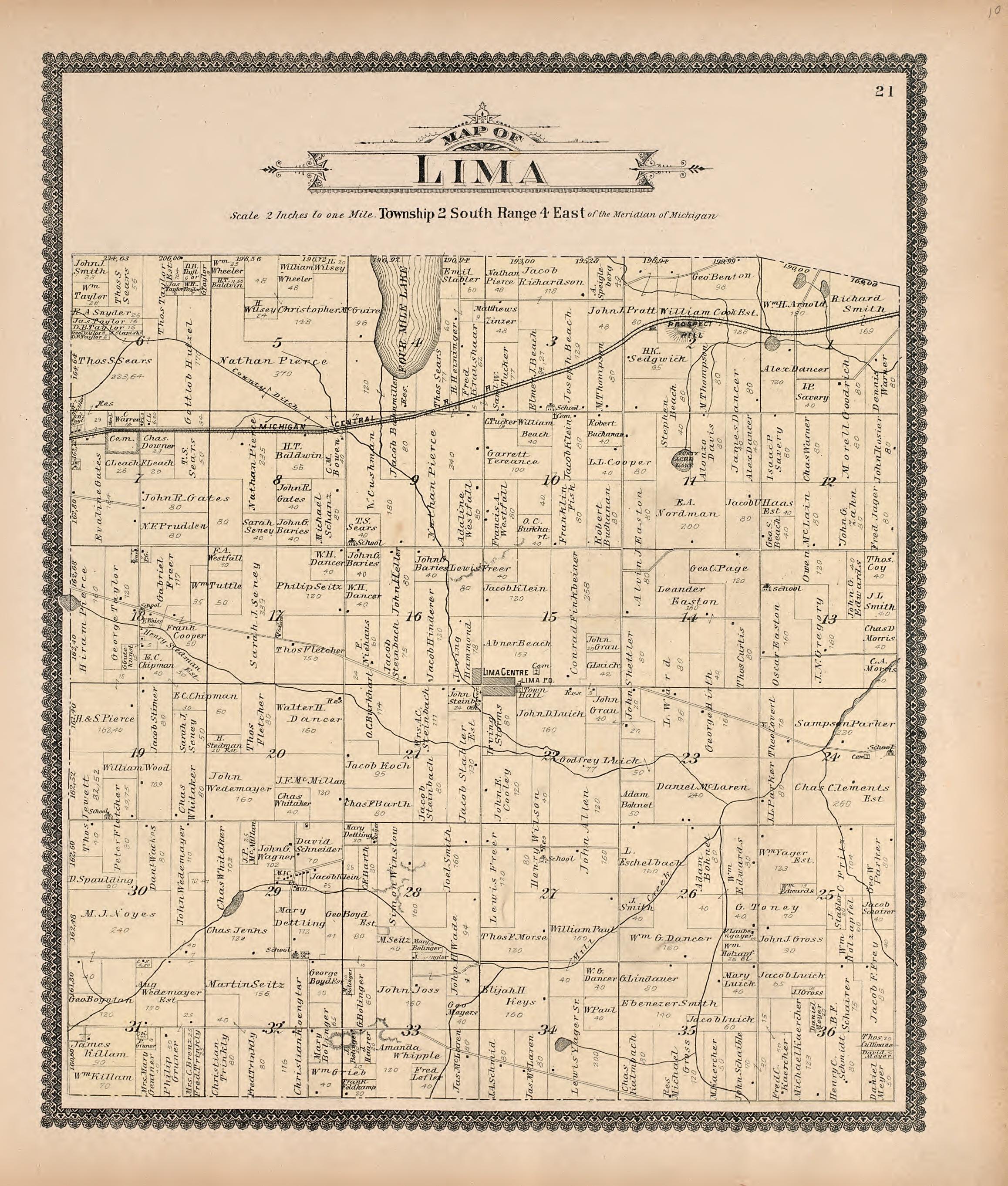 Map of Lima from Standard Atlas of Washtenaw County, Michigan : Including a Plat Book of the Villages, Cities and Townships of the County, Map of the State, United States and World, Farmers Directory, Reference Business … 1895 by Relic Map Company