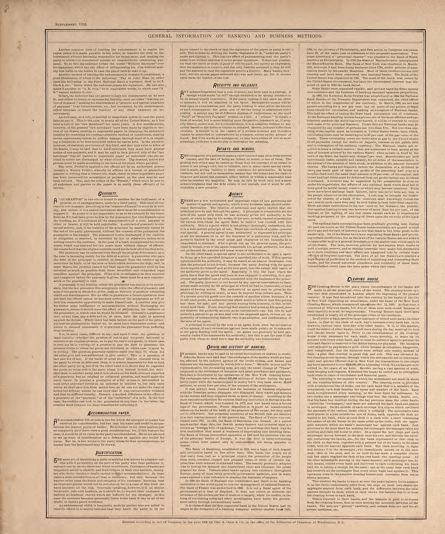 General Information On Banking and Business Methods from Standard Atlas of Washtenaw County, Michigan : Including a Plat Book of the Villages, Cities and Townships of the County, Map of the State, United States and World, Farmers Directory, Reference ... by Relic Map Company