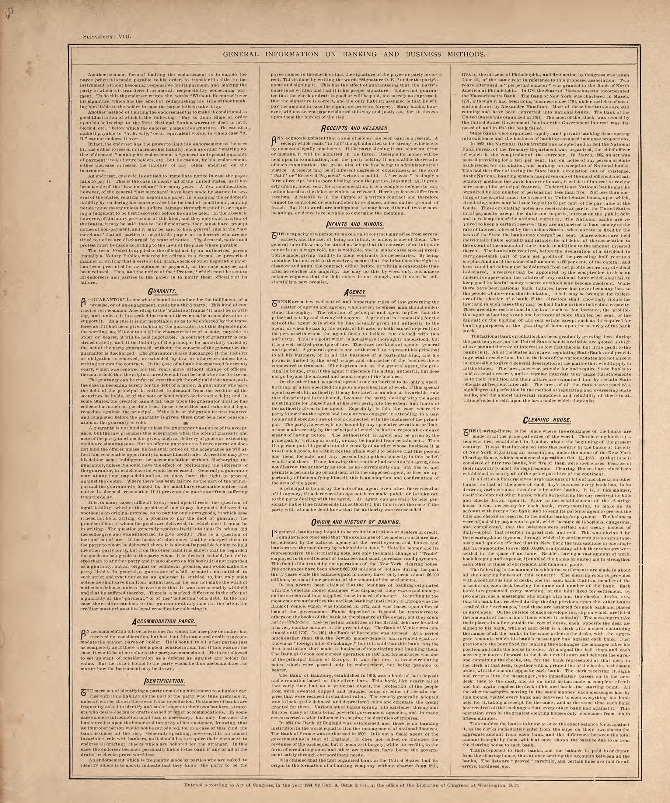 General Information On Banking and Business Methods from Standard Atlas of Washtenaw County, Michigan : Including a Plat Book of the Villages, Cities and Townships of the County, Map of the State, United States and World, Farmers Directory, Reference ... by Relic Map Company