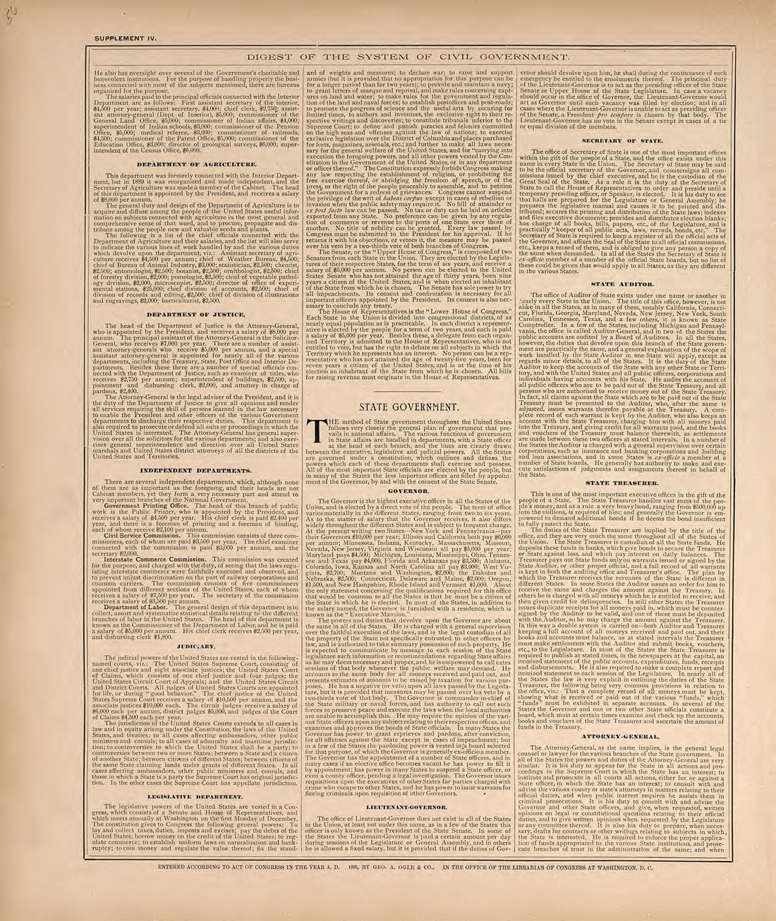 Digest of the System of Civil Government from Standard Atlas of Washtenaw County, Michigan : Including a Plat Book of the Villages, Cities and Townships of the County, Map of the State, United States and World, Farmers Directory, Reference Business �... by Relic Map Company
