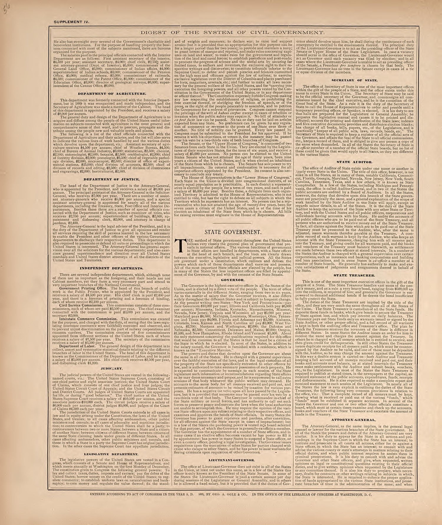 Digest of the System of Civil Government from Standard Atlas of Washtenaw County, Michigan : Including a Plat Book of the Villages, Cities and Townships of the County, Map of the State, United States and World, Farmers Directory, Reference Business �... by Relic Map Company