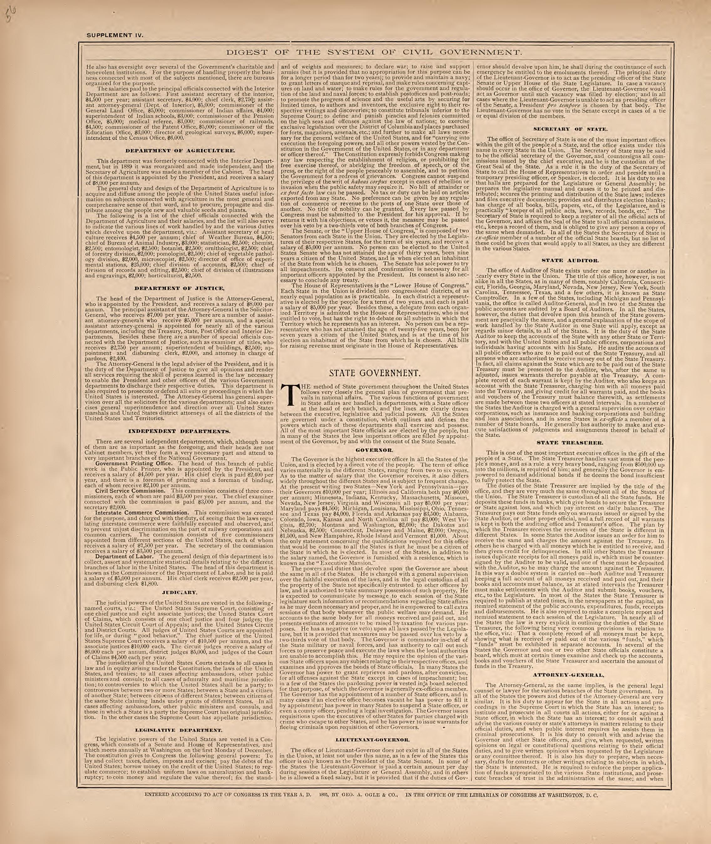 Digest of the System of Civil Government from Standard Atlas of Washtenaw County, Michigan : Including a Plat Book of the Villages, Cities and Townships of the County, Map of the State, United States and World, Farmers Directory, Reference Business �... by Relic Map Company