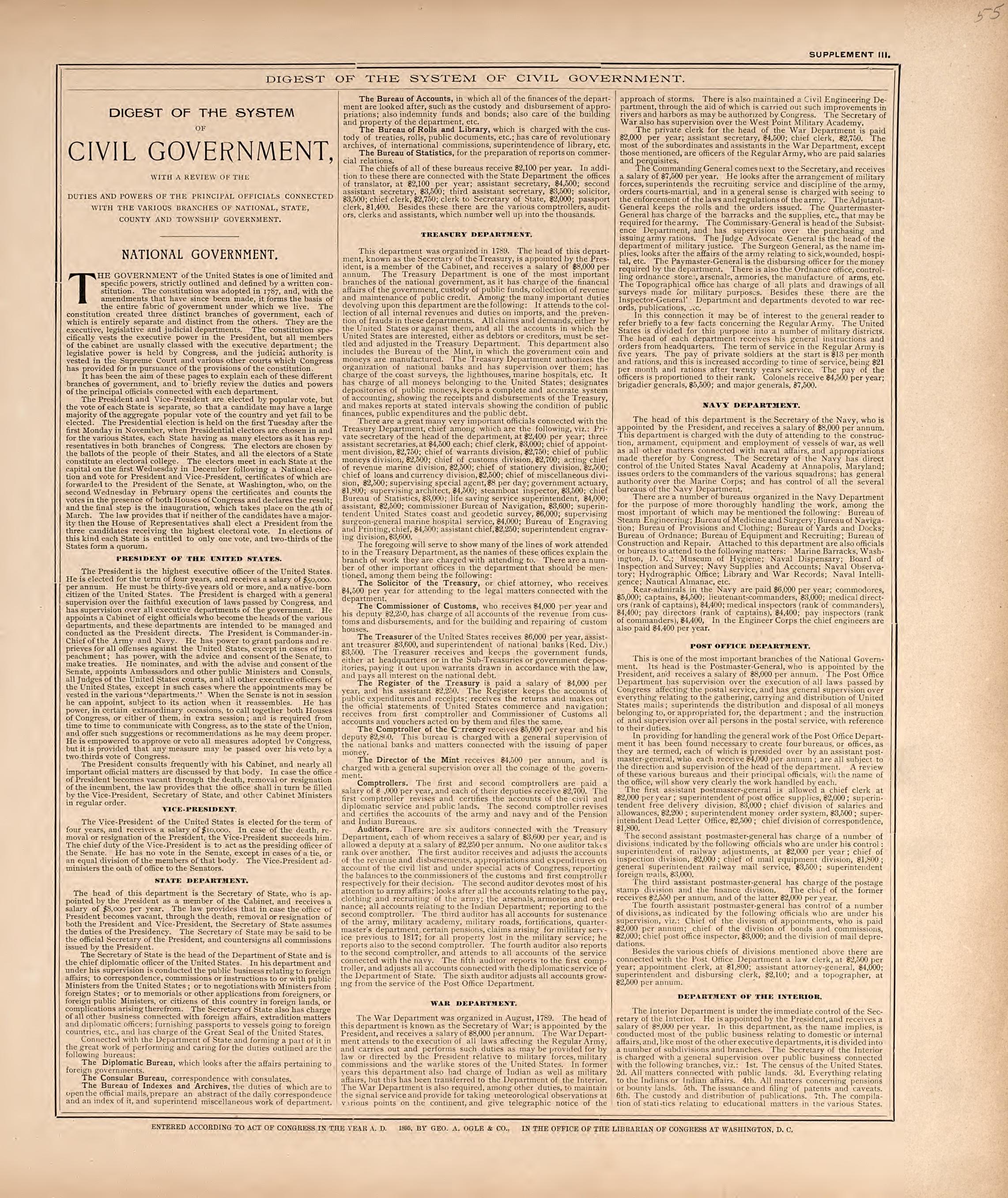 Digest of the System of Civil Government from Standard Atlas of Washtenaw County, Michigan : Including a Plat Book of the Villages, Cities and Townships of the County, Map of the State, United States and World, Farmers Directory, Reference Business �... by Relic Map Company