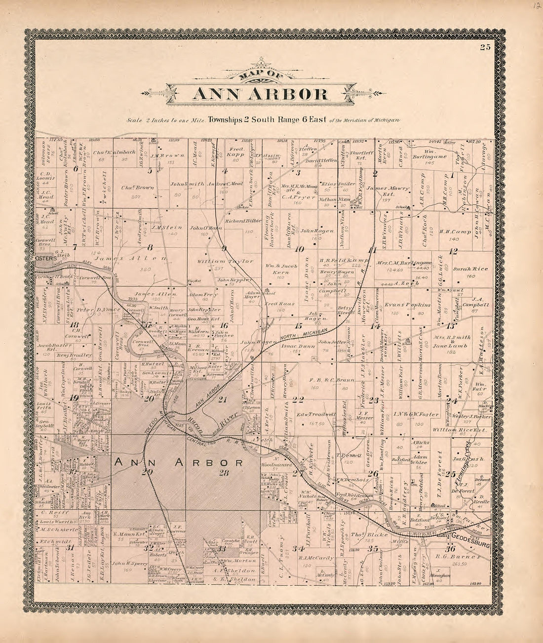 Map of Ann Arbor from Standard Atlas of Washtenaw County, Michigan : Including a Plat Book of the Villages, Cities and Townships of the County, Map of the State, United States and World, Farmers Directory, Reference Business … 1895 by Relic Map Company
