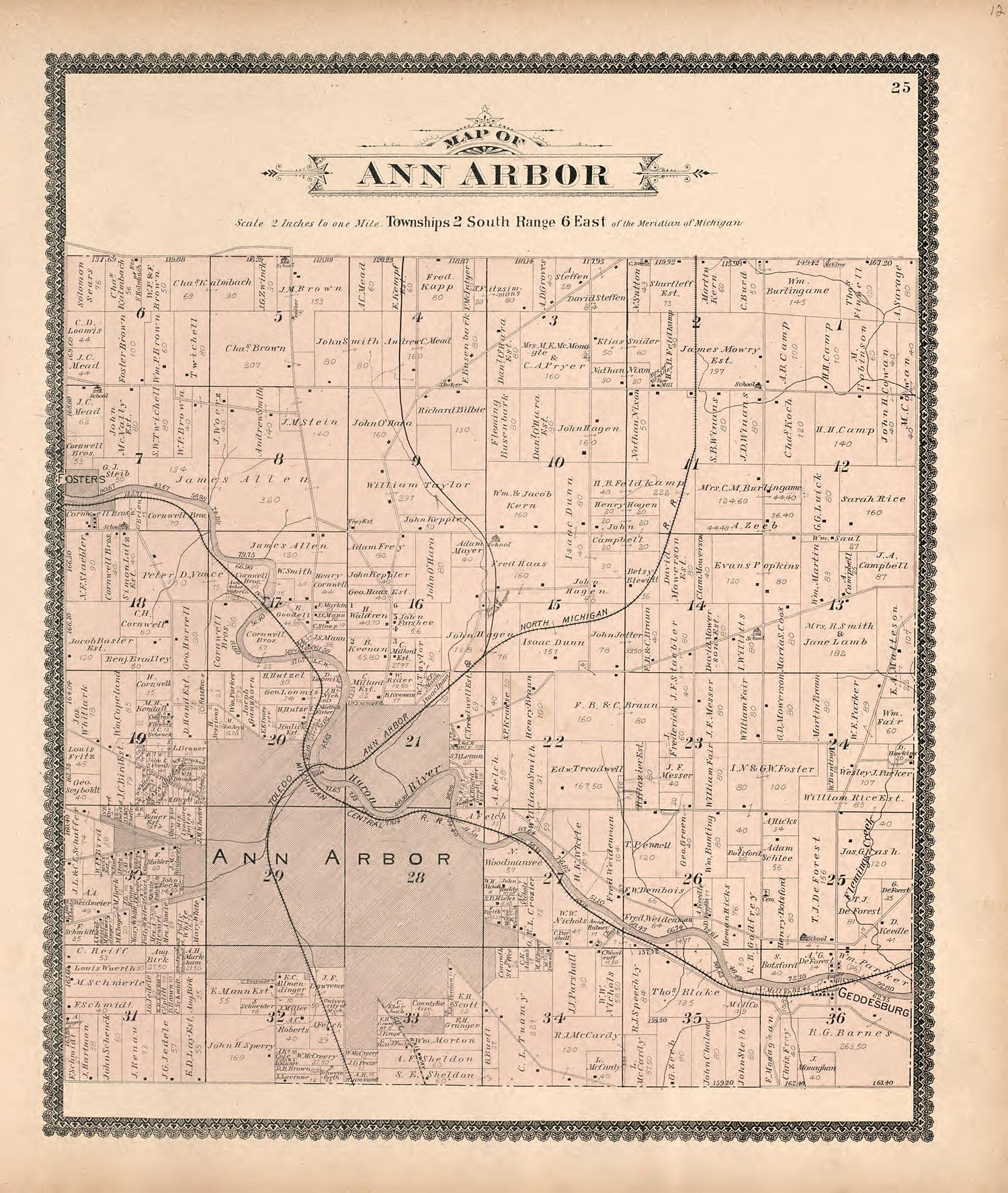 Map of Ann Arbor from Standard Atlas of Washtenaw County, Michigan : Including a Plat Book of the Villages, Cities and Townships of the County, Map of the State, United States and World, Farmers Directory, Reference Business … 1895 by Relic Map Company