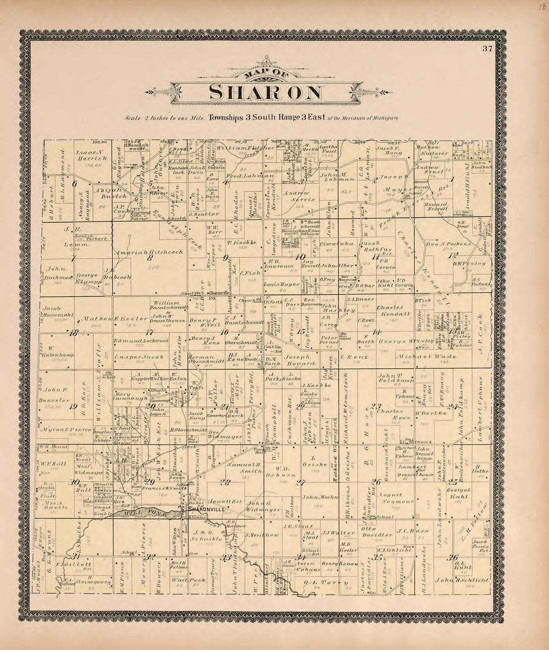 Map of Sharon from Standard Atlas of Washtenaw County, Michigan : Including a Plat Book of the Villages, Cities and Townships of the County, Map of the State, United States and World, Farmers Directory, Reference Business … 1895 by Relic Map Company